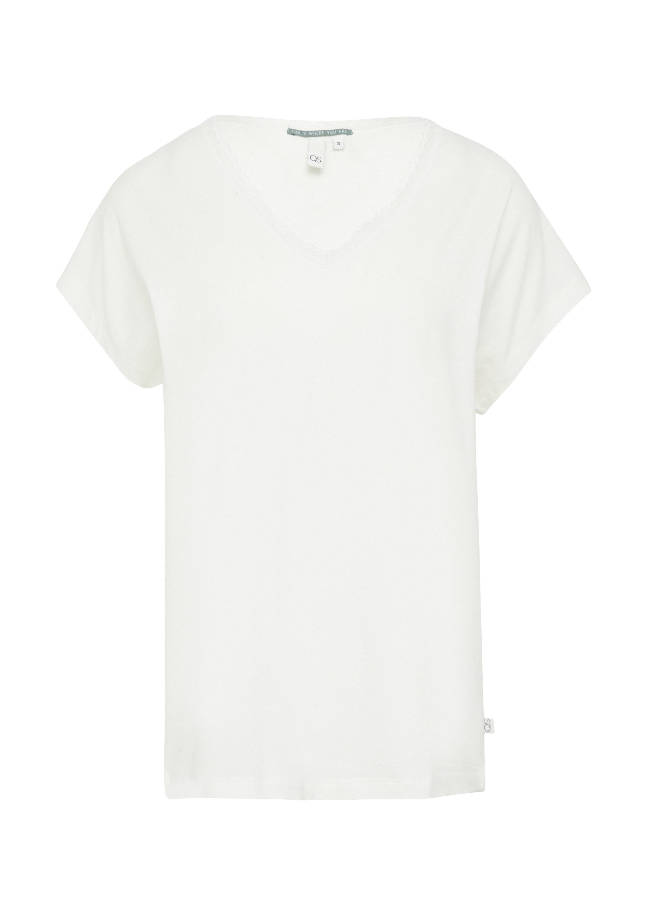 QS Kurzarmshirt T-Shirt Modalmix-Shirt mit Spitzenblende – Bild 2 von 5