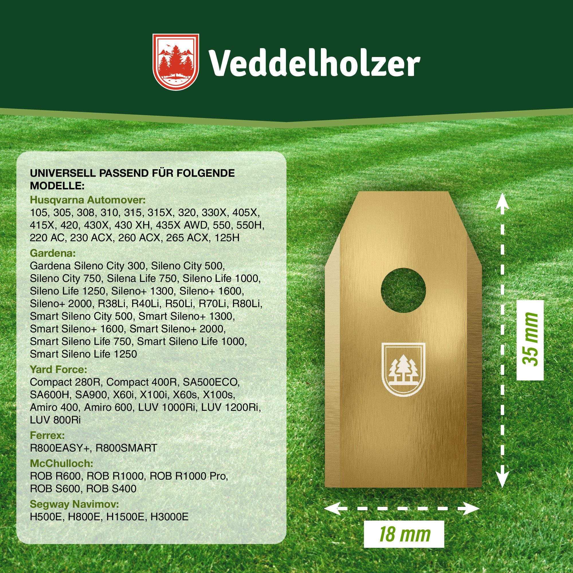 Veddelholzer Rasenmähermesser 30 Mähroboter Klingen aus Edelstahl mit Titan beschichtet Ersatzmesser (30-St., kompatibel mit Gardena, Husqvarna, Yardforce uvm), – Bild 5 von 5