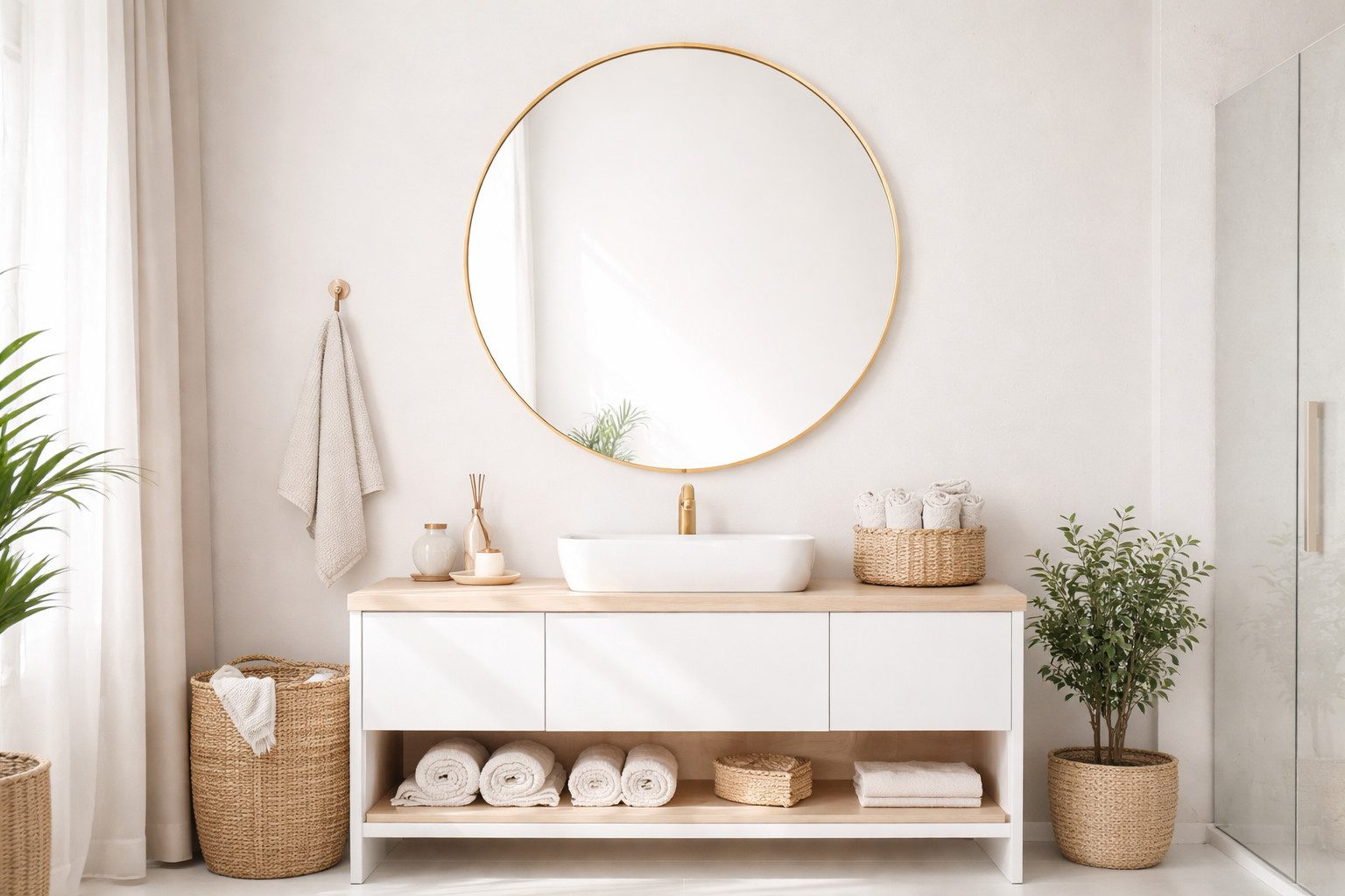 BOURGH Wandspiegel Loulé Ø80cm runder Spiegel - Dekospiegel in Gold