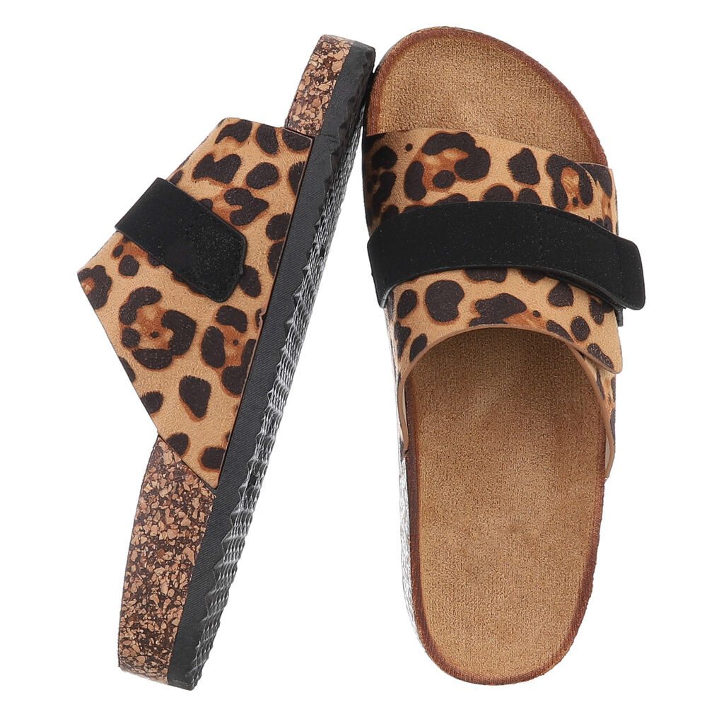 Ital-Design Bequeme Damenschuhe mit Klettverschluss für die Freizeit Pantolette (89852808) Flach Pantoletten in Braun