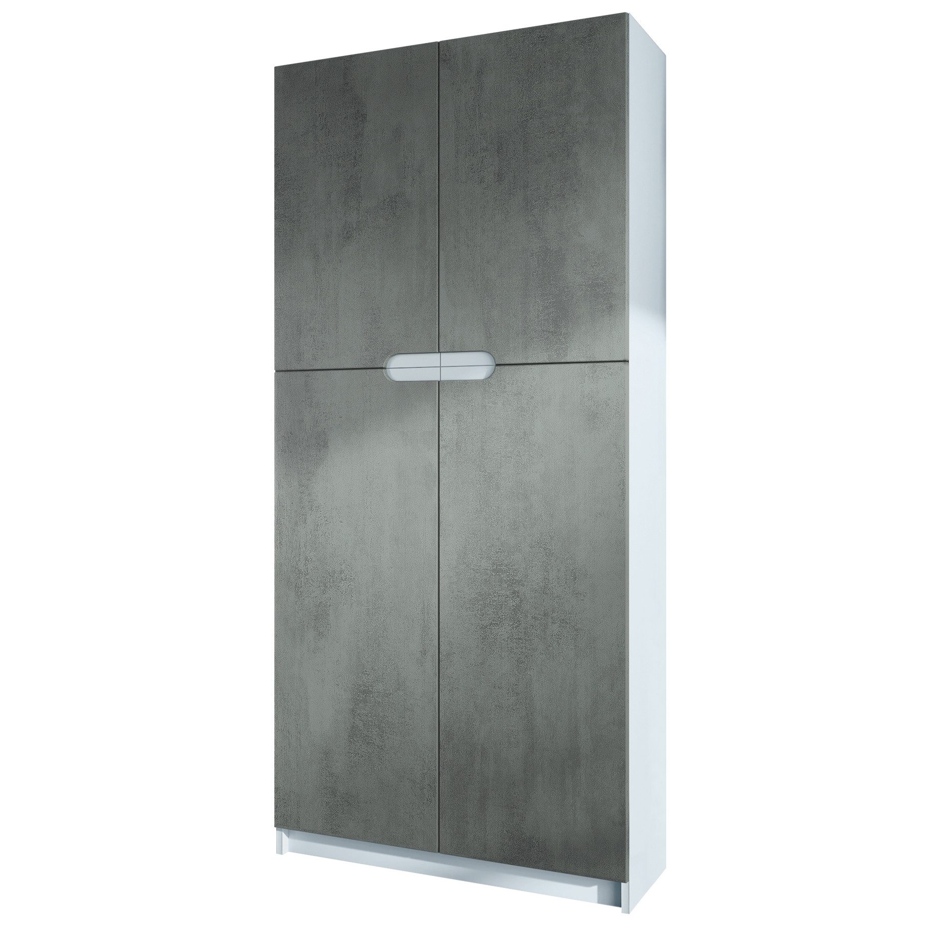 Vladon Aktenschrank Logan (Aktenschrank, mit 5 Fächern und 4 Türen) Weiß matt/Beton Dunkel Optik (82 x 185 x 37 cm)