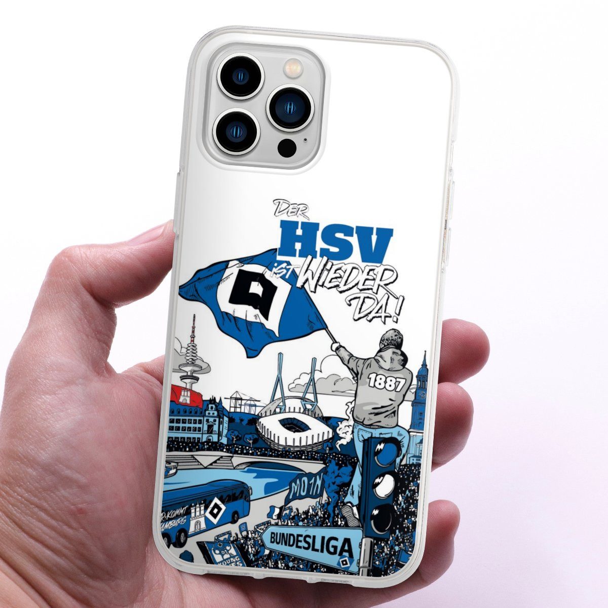 DeinDesign Handyhülle Hamburger SV Offizielles Lizenzprodukt Aufstieg, Apple iPhone 13 Pro Max Silikon Hülle Bumper Case Handy Schutzhülle