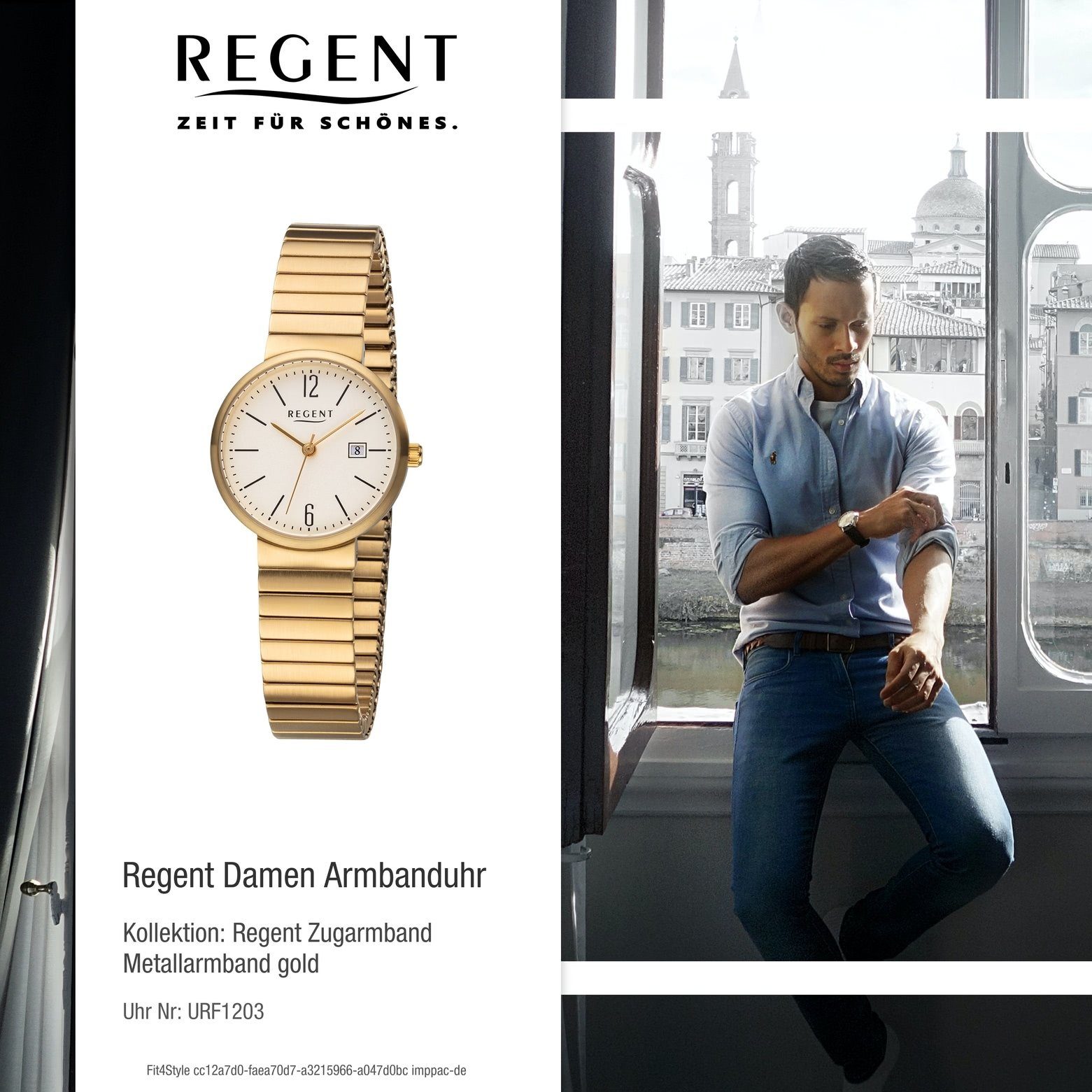 29mm), Uhr F-1203 Regent Metallarmband Regent Armbanduhr Metall, Quarzuhr Analog (ca. klein rund, Damen Damen