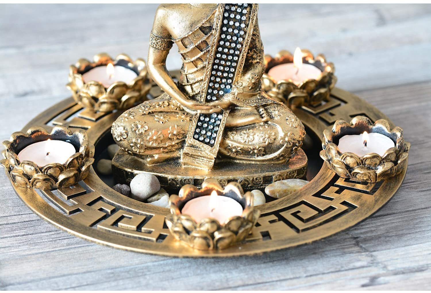 INtrenDU Teelichthalter mit Tablett Buddha Figur Dekoteller mit Teelichthal günstig online kaufen