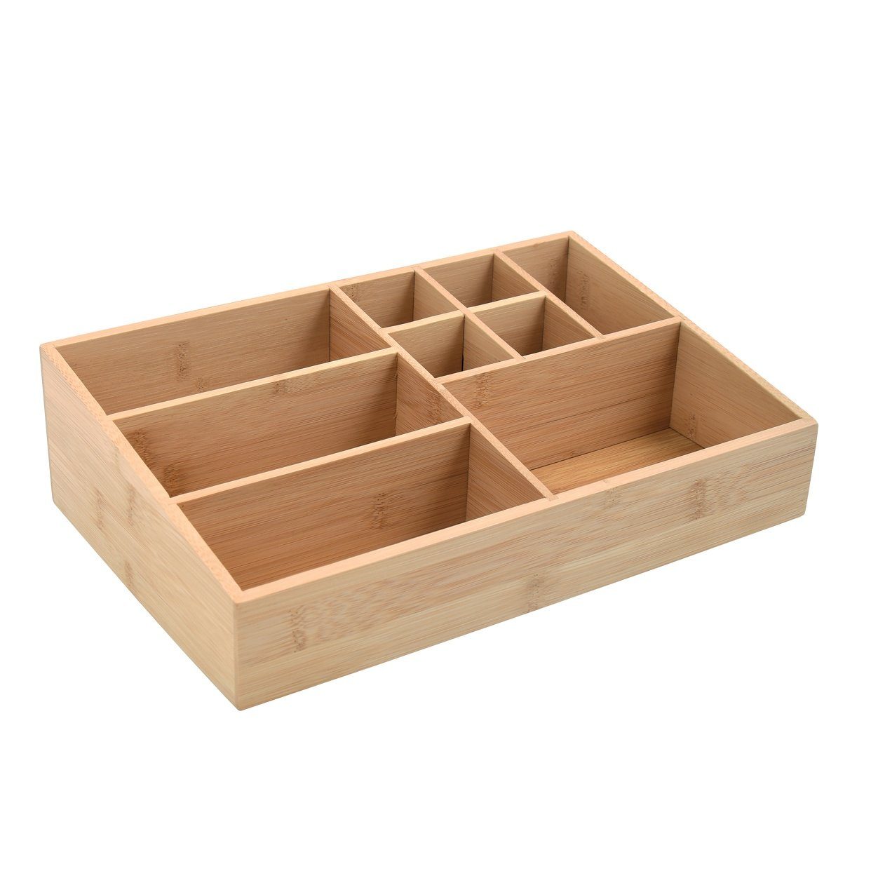 MSV Make-Up Organizer ISALYS, Aufbewahrungsbox Kosmetik, Schminkutensilien, Stifte, 9 Fächer, Bambus