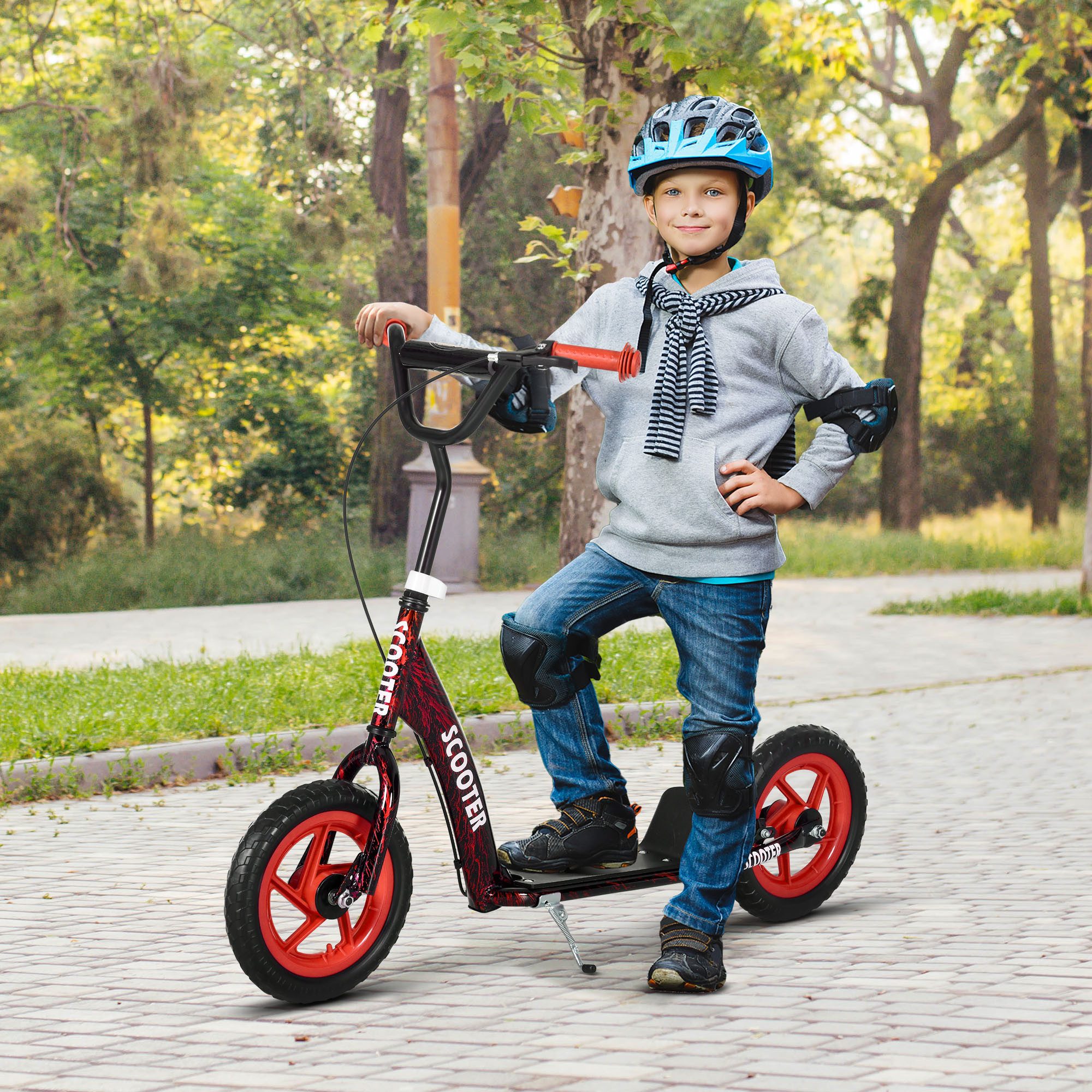 AIYAPLAY Scooter Kinderroller Tretroller mit verstellbarem Lenker, großen Rädern, 0 km/h, (Kinderroller, 1 tlg., Tretroller), für Kinder im Alter von 6-12 Jahren, Rot