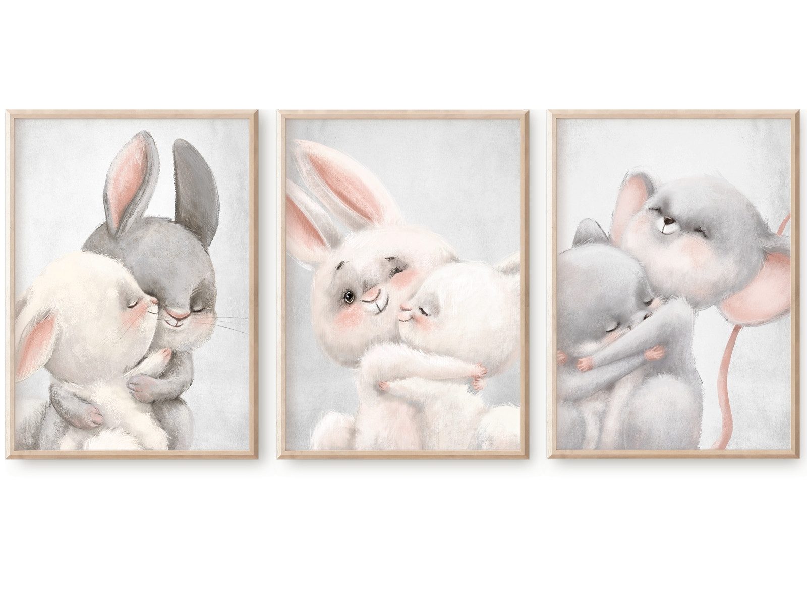 homestyle-accessoires Плакат Изображенияset Kinderbilder KUSCHELTIERE PASTELL HASE MAUS 3er A4/A3 Baby, - Ohne Изображенияrahmen - Sorgfältige & sichere Verpackung