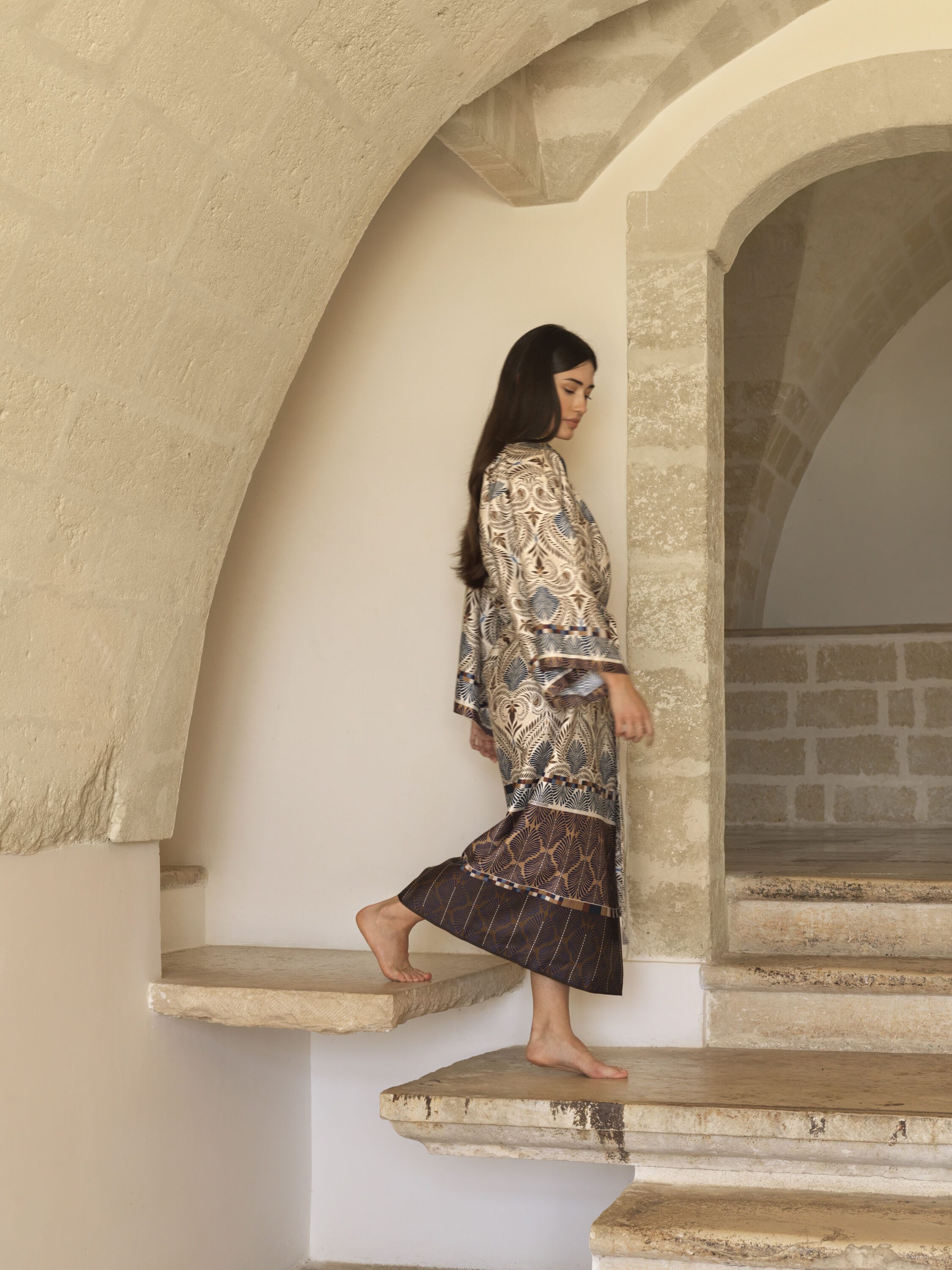 Bassetti Kimono NAIROBI, lang, Baumwolle, Gürtel, aus hochwertigem Baumwollsatin