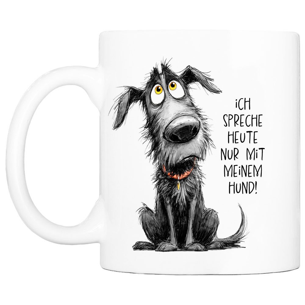 Cadouri Tasse 'Nur mit meinem Hund' Kaffeetasse mit Spruch Geschenk für Hundefreunde, Keramik, mit Hundespruch, beidseitig bedruckt, handgefertigt, Geschenk, 330 ml