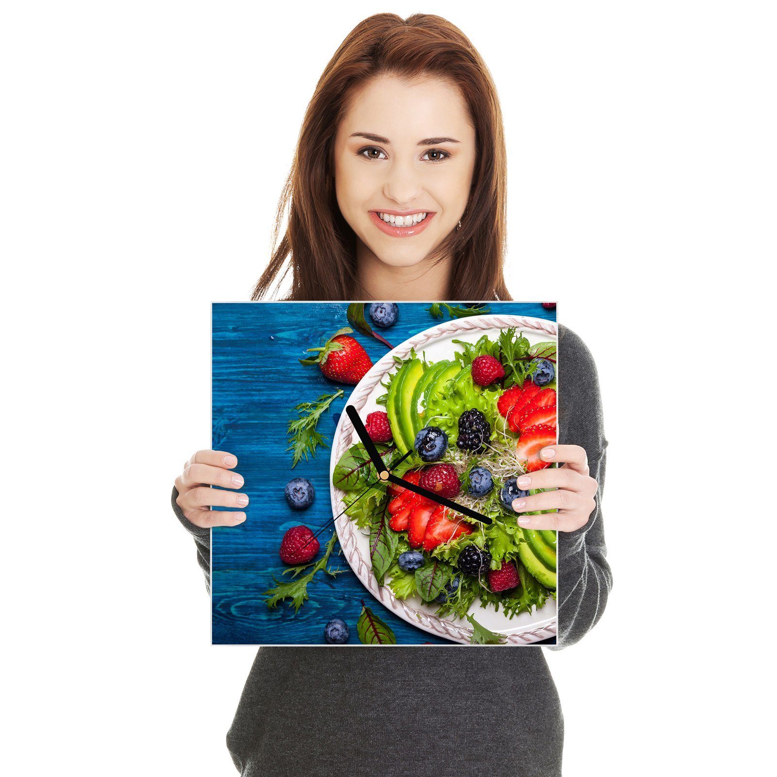Motiv Glasuhr Avocado x Wandkunst cm 30 Primedeco mit mit Gemischter Wanduhr 30 Salat Größe Wanduhr