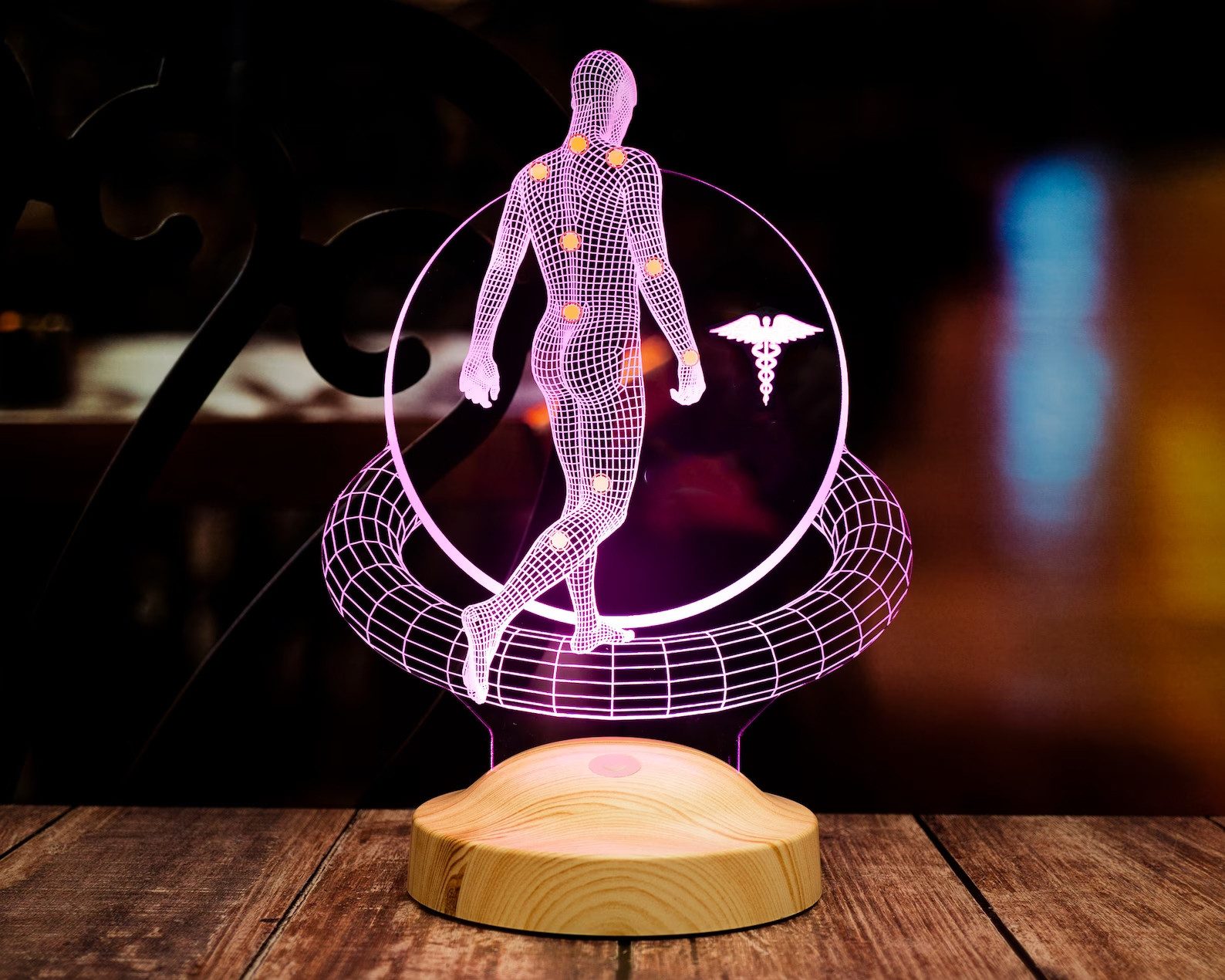 Geschenkelampe LED Nachttischlampe Physiotherapeut 3D Tischlampe Büro Geschenk für Physiotherapeuten, Leuchte 7 Farben fest integriert, Arzten, Heilpraktiker, G – Bild 5 von 5