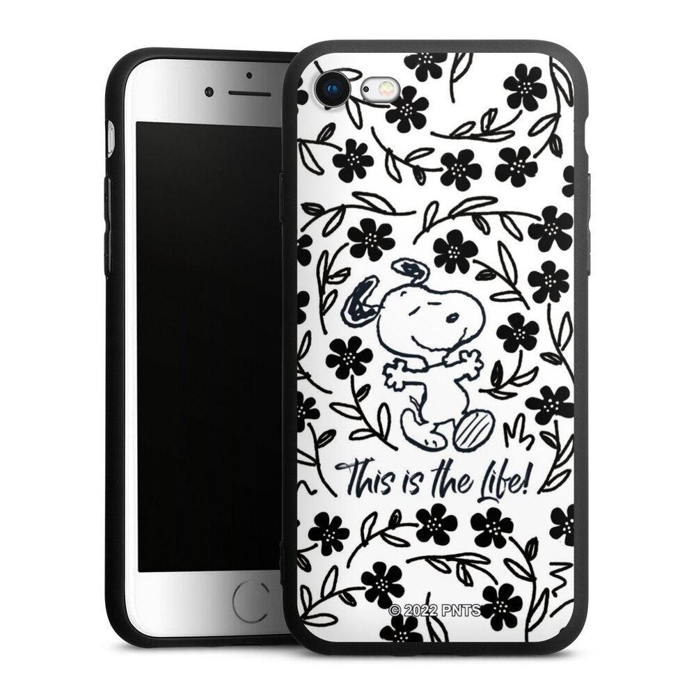DeinDesign Handyhülle Peanuts Blumen Snoopy Snoopy Black and White This Is The Life, Apple iPhone 7 Silikon Hülle Premium Case Handy Schutzhülle