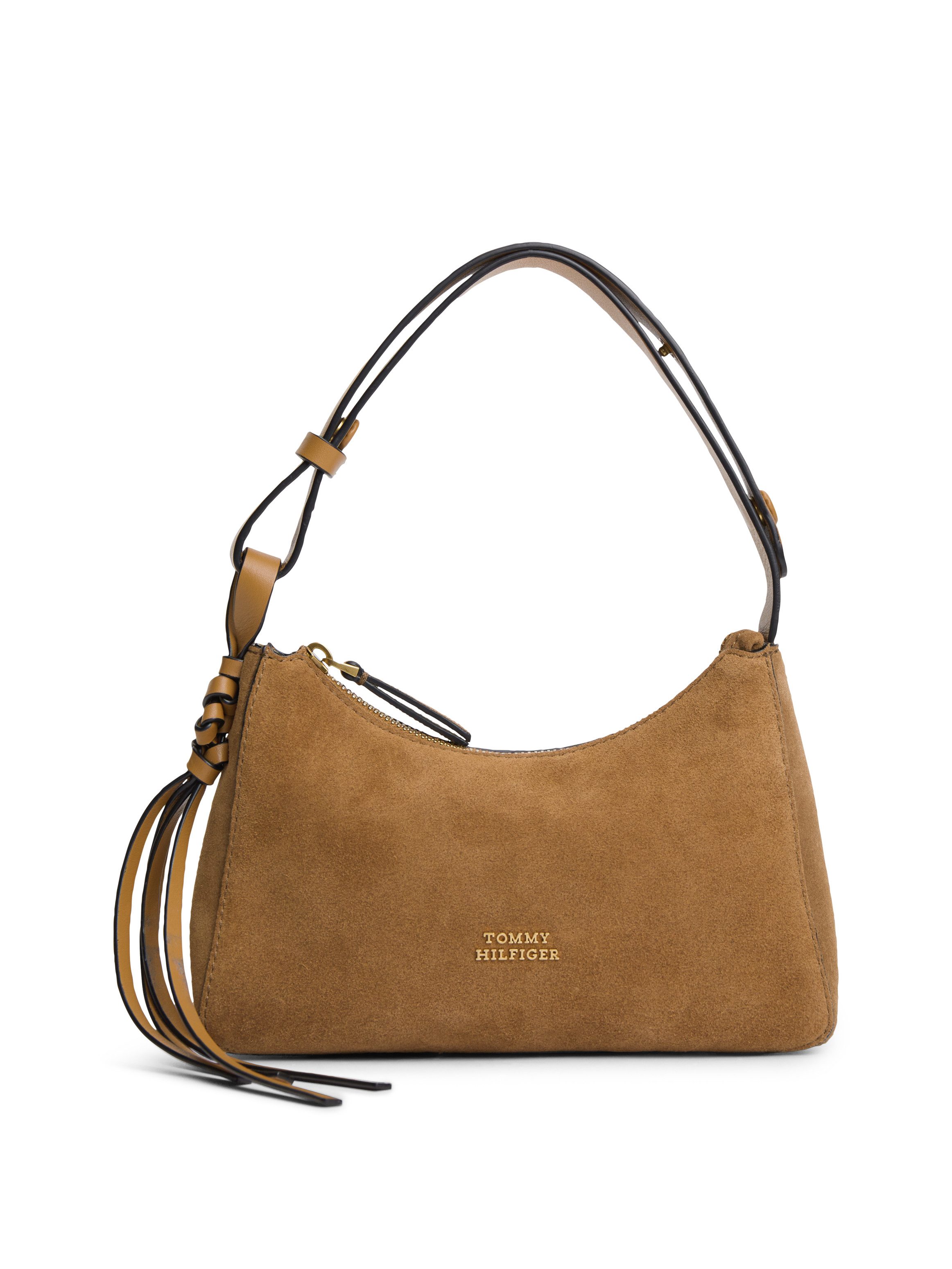 Tommy Hilfiger Schultertasche TH STATEMENT MINI SHOULD BAG SUE (Set, Abnehmbarer Anhänger), Damen Handtasche, Tragetasche mit Logoschriftzug