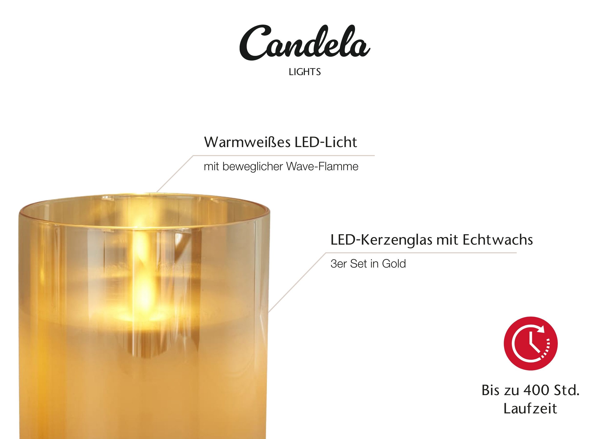 LC Home LED-Kerze LED Kerzen Set Echtwachskerze Glas Timerfunktion Fernbedienung Dimmbar (Spar-Set, 3-tlg., LED Kerzen im Glas 3er Set mit Fernbedienung), Led Kerzen 3er Set in 10x7,5 • 12,5x7,5 • 15x7,5cm