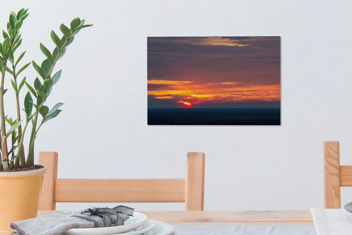 Wanddeko, Leinwandbild in afrikanischen Sonnenaufgang Wandbild cm 30x20 im Savanne Chobe-Nationalpark, Leinwandbilder, Aufhängefertig, (1 der St), OneMillionCanvasses®