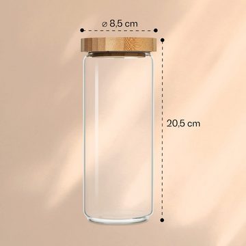 Klarstein Frischhaltedose Stapelglas mit Bambusdeckel 800 ml, Bambus