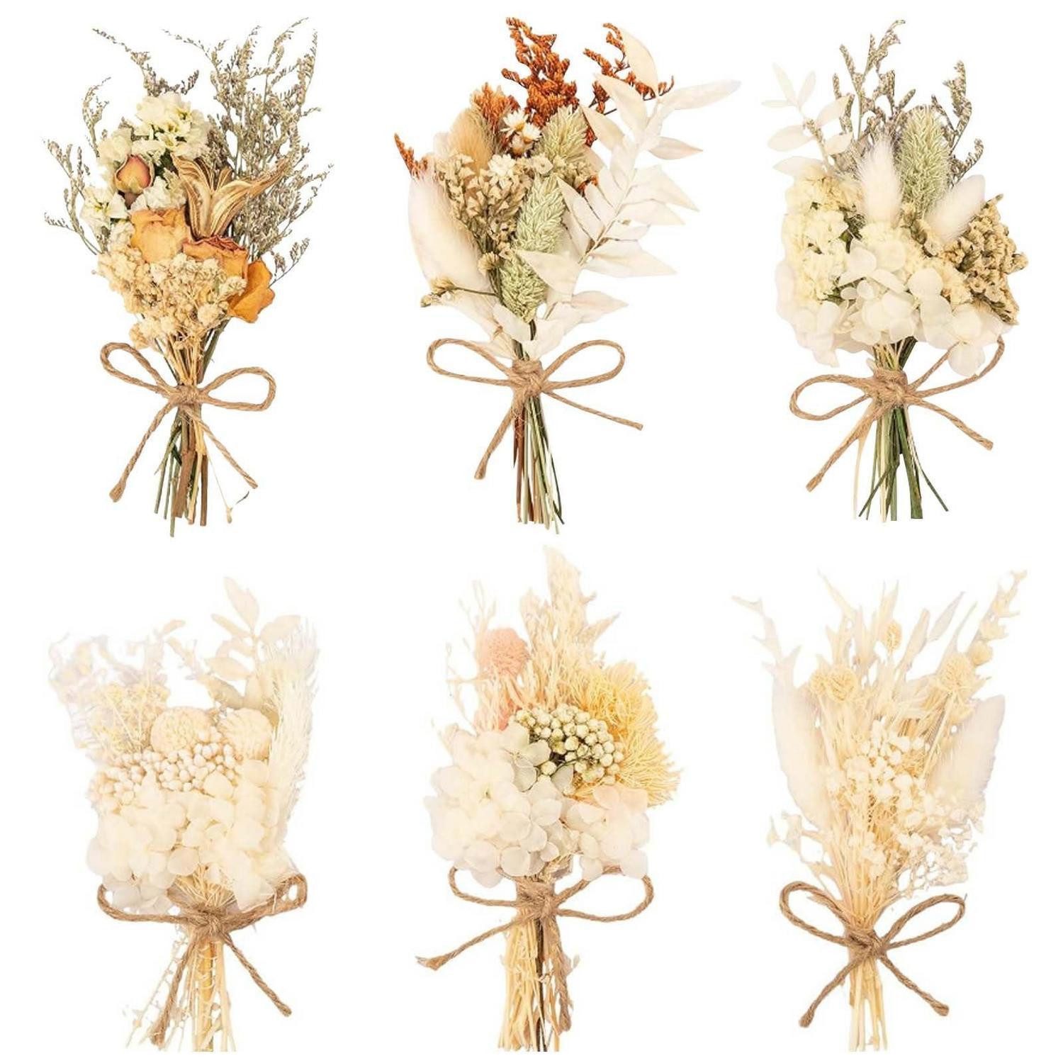 Kunstblumenstrauß Trockenblumenstrauß Set 6 Bündel Mini Weiß, LuxusKollektion, Höhe 1 cm
