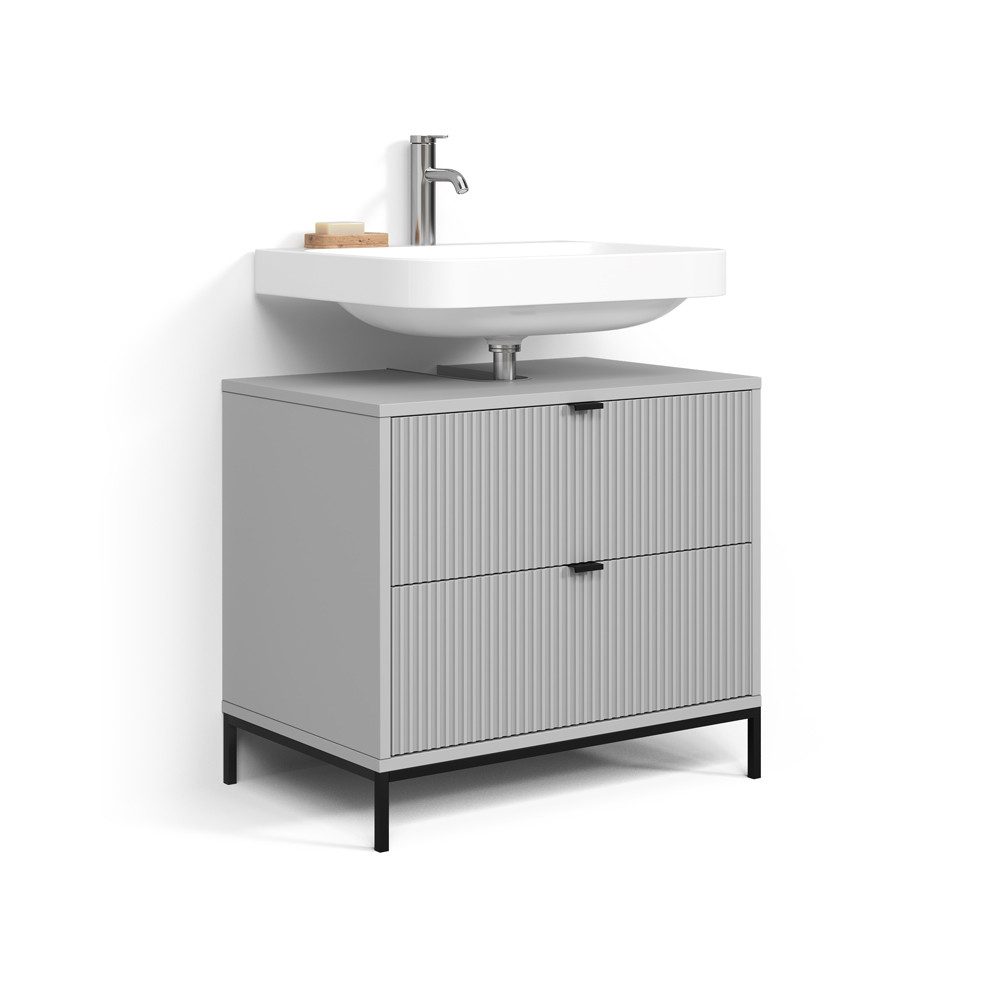 Livinity® Waschbeckenunterschrank Aterno, Grau, 70 x 63 cm mit 2 ausziehbaren Schubladen (1-St)