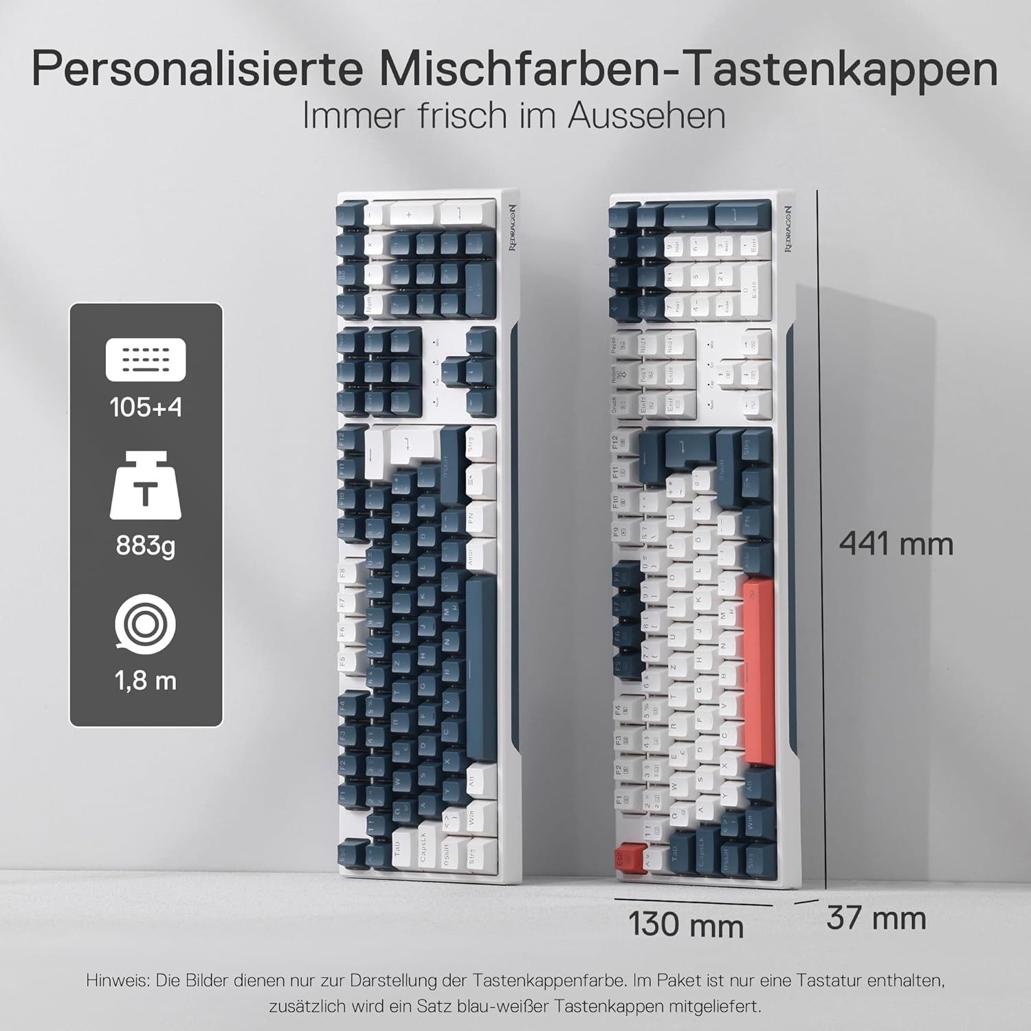 Redragon K668 Mechanische Tastatur RGB Kabel QWERTZ Hot-Swap Gaming-Tastatur (Ergonomisch, rote Switches, 105+4 Tasten, Multimedia & Gaming Setup)