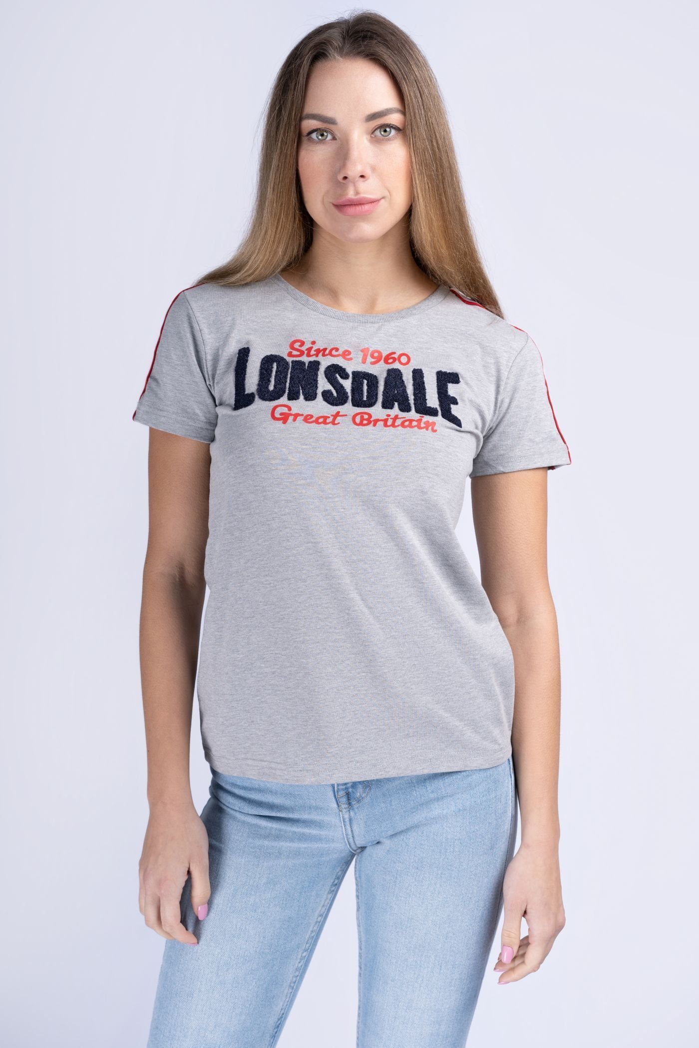Lonsdale T-Shirt CREGGAN Marl Grey/Navy/Red