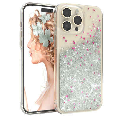 EAZY CASE Handyhülle Liquid Glittery Case für Apple iPhone 14 Pro Max 6,7 Zoll, Kratzfeste Silikonhülle stoßfestes Back Cover Phone Case Etui Silber