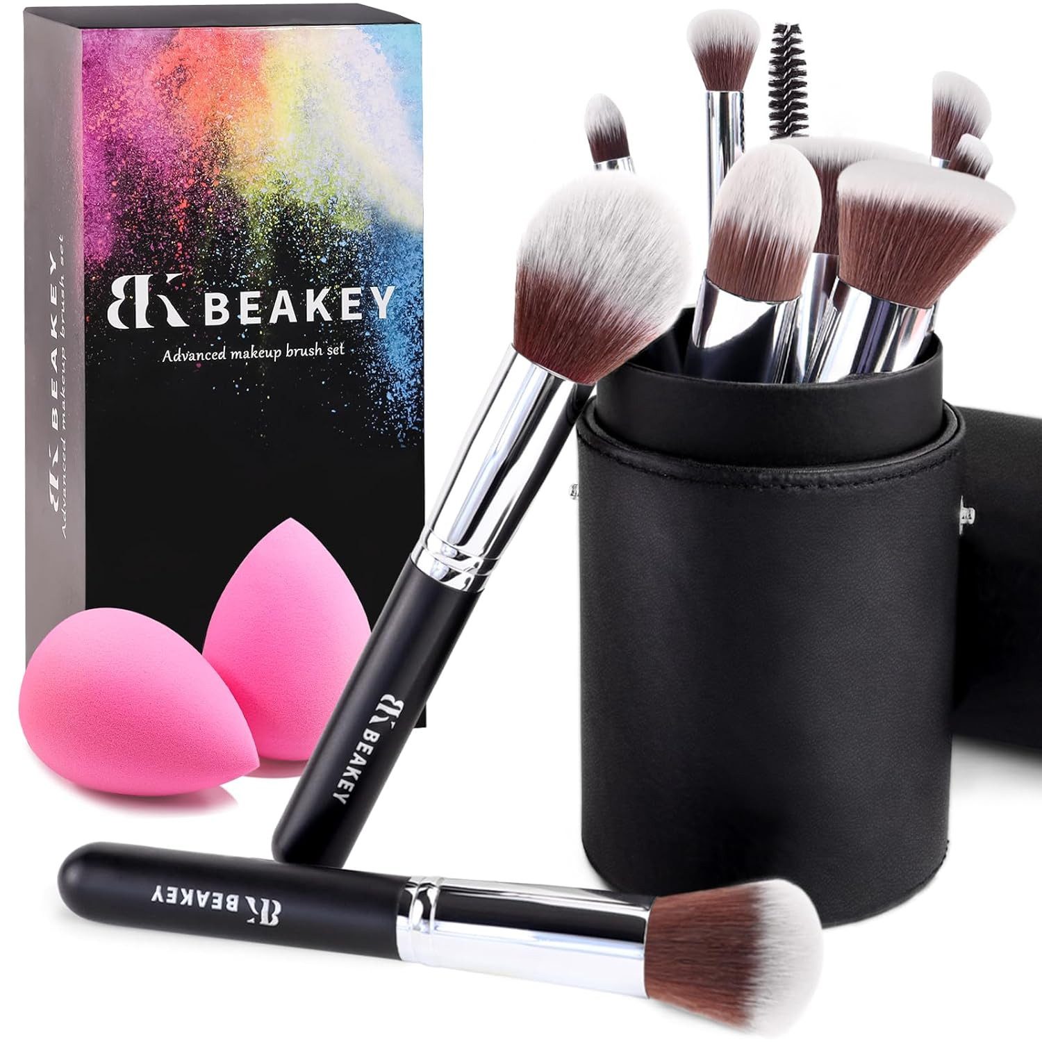 BEAKEY Kosmetikpinsel-Set Professionelles Foundation Make up Premium-Set, Puderpinsel Lidschatten Blush Schminkpinsel Set Beauty Schwamm
