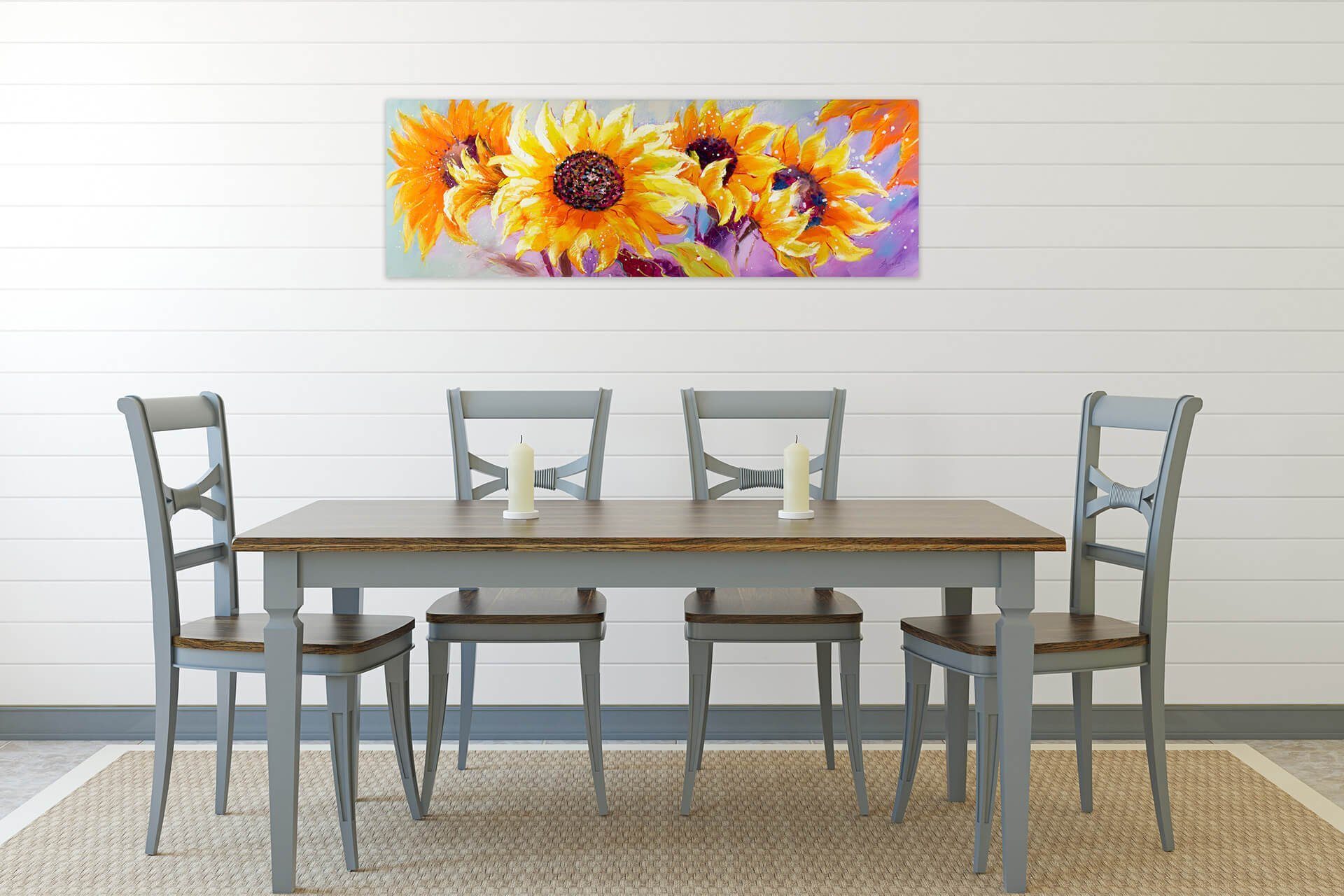 KUNSTLOFT Gemälde 100% HANDGEMALT Wohnzimmer Symphony Sunflowers Wandbild of 150x50 cm, Leinwandbild