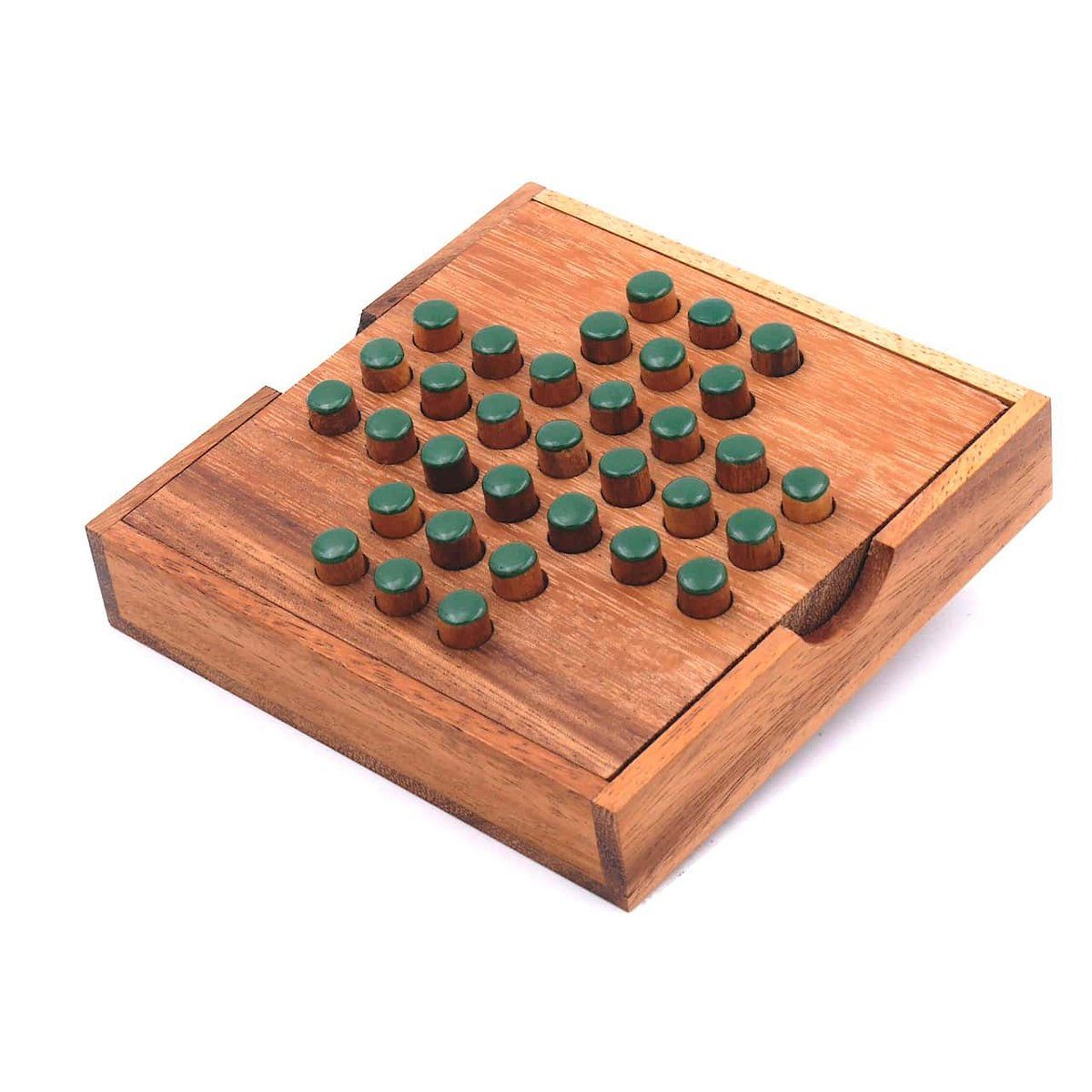 ROMBOL Denkspiele Spiel, Steckspiel Solitaire - unterhaltsamer Klassiker aus edlem Holz, Holzspiel grün