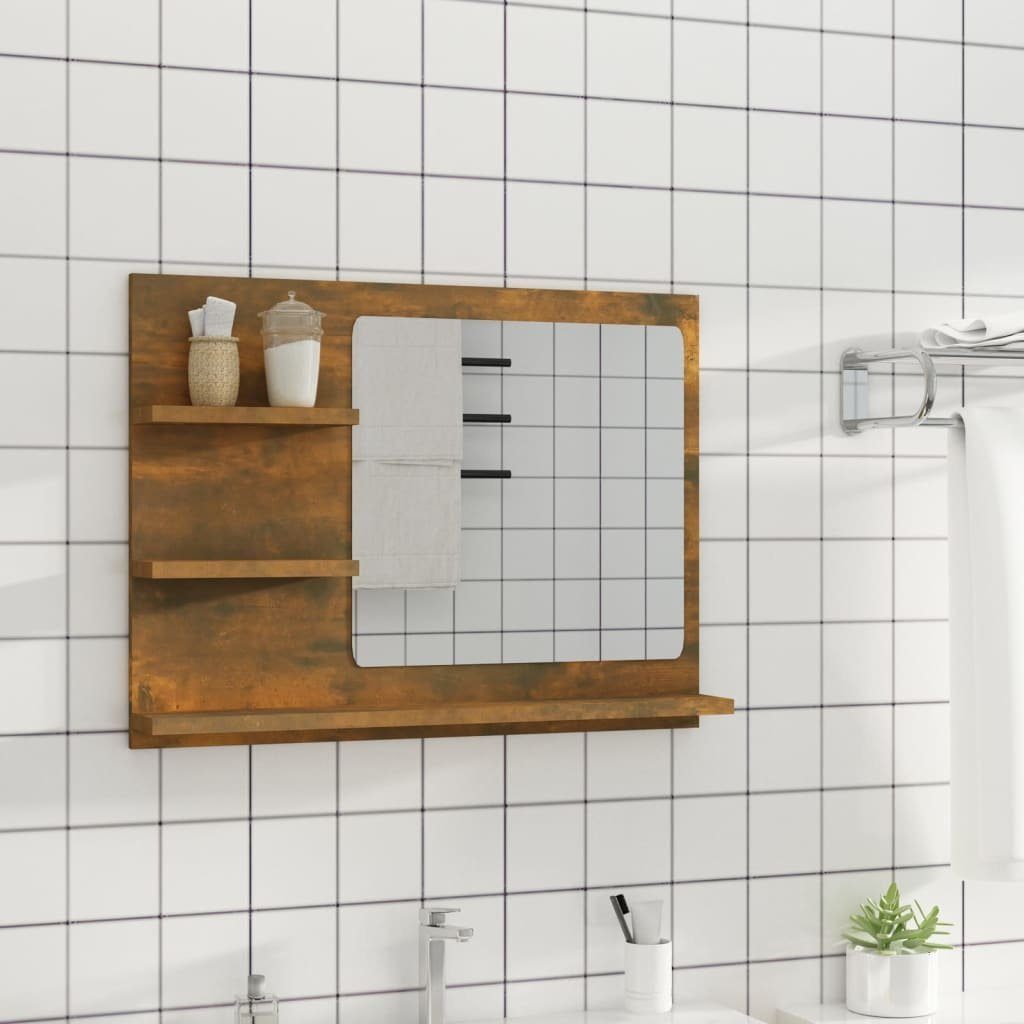 cm Holzwerkstoff Badspiegel Räuchereiche (1-St) vidaXL Badezimmerspiegelschrank 60x10,5x45