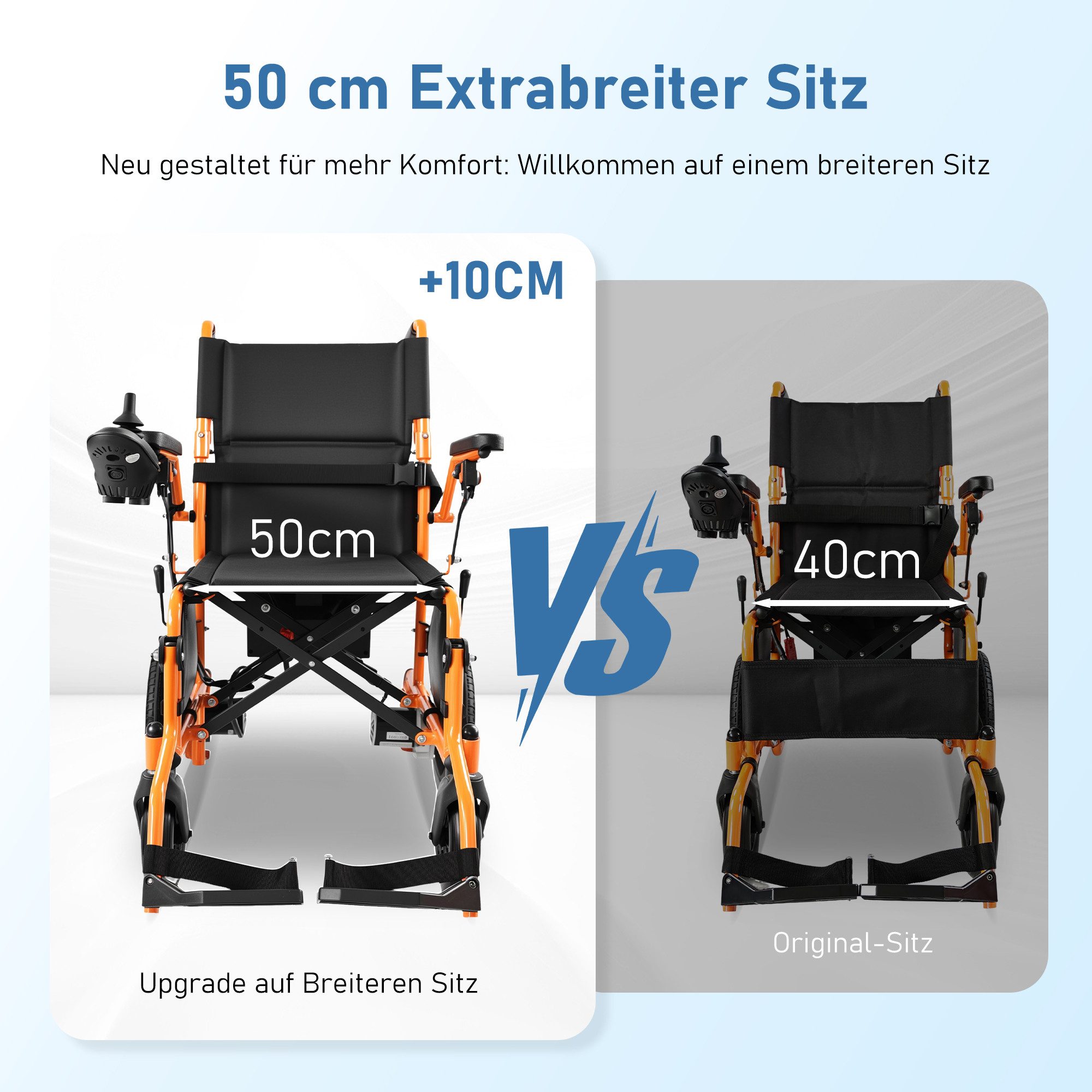 Vankel Elektrorollstuhl Elektrisch Faltbar Leicht bis 150KG 25 km seniorenmobil Sitz erweitert, 2x250W, 6,00 km/h E-Rollstuhl