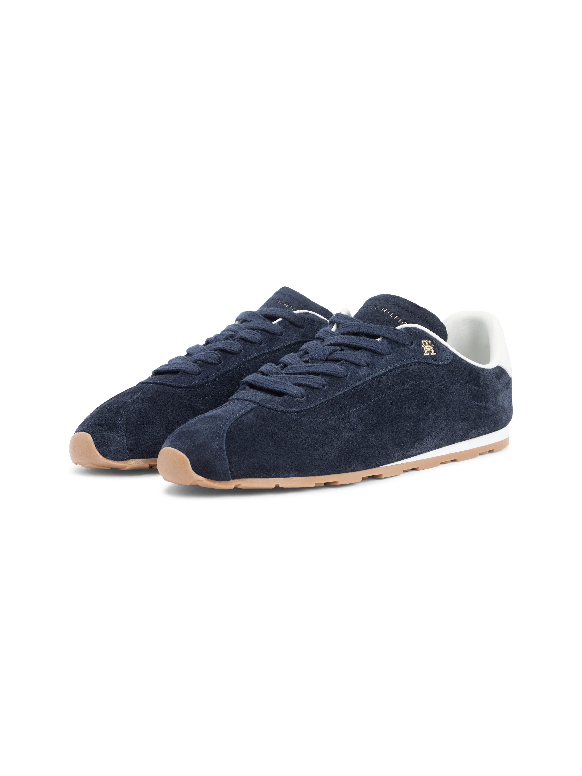 Tommy Hilfiger TH BELLA LOW RUNNER SUEDE Sneaker Halbschuh, Schnürer, Freizeitschuh mit kontrastfarbenem Fersenbesatz
