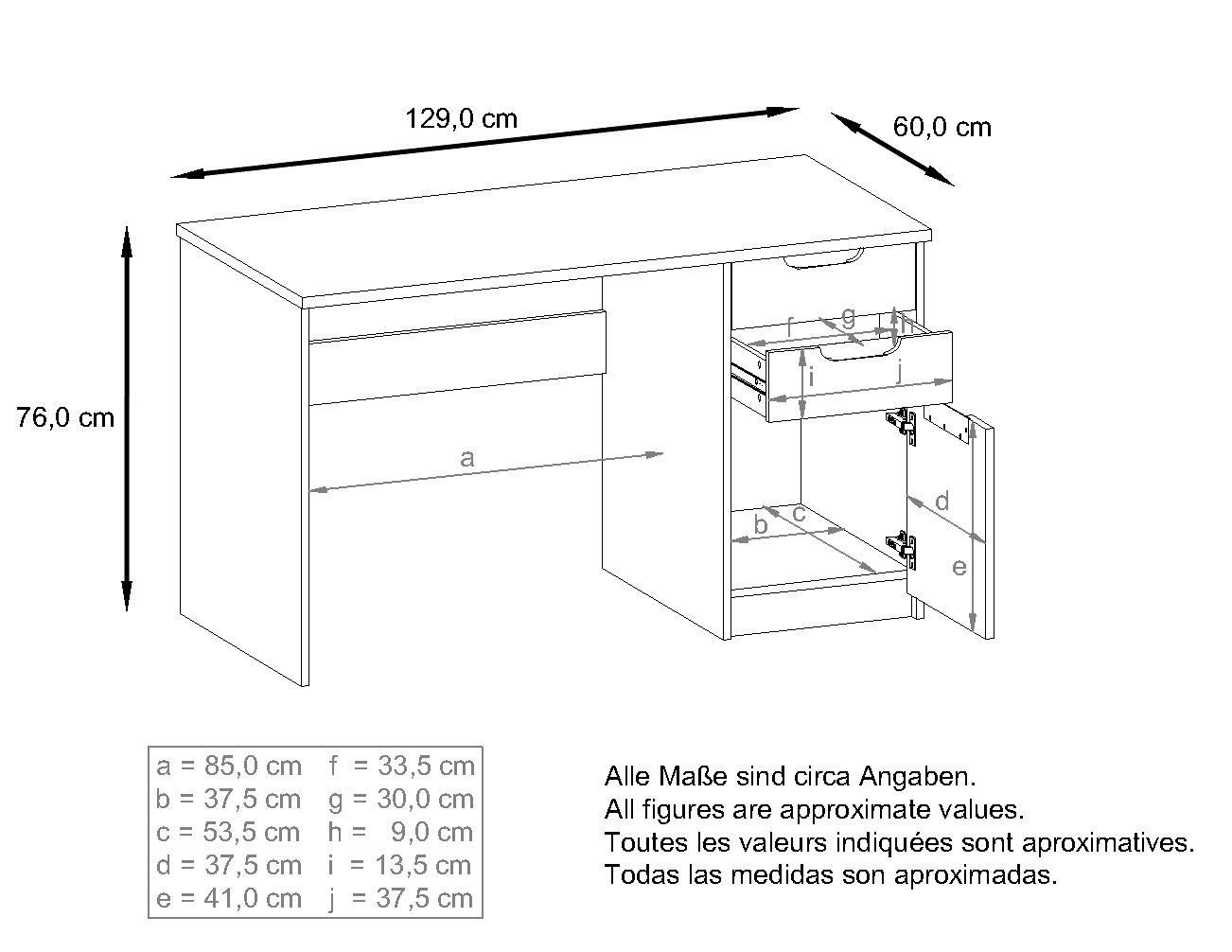 Vladon Schreibtisch Logan (Bürotisch, mit Schubladen (129 60 Scratchy 2 und Metal matt/Scratchy Schwarz in Fronten Tür), 1 76 cm) Metal x x