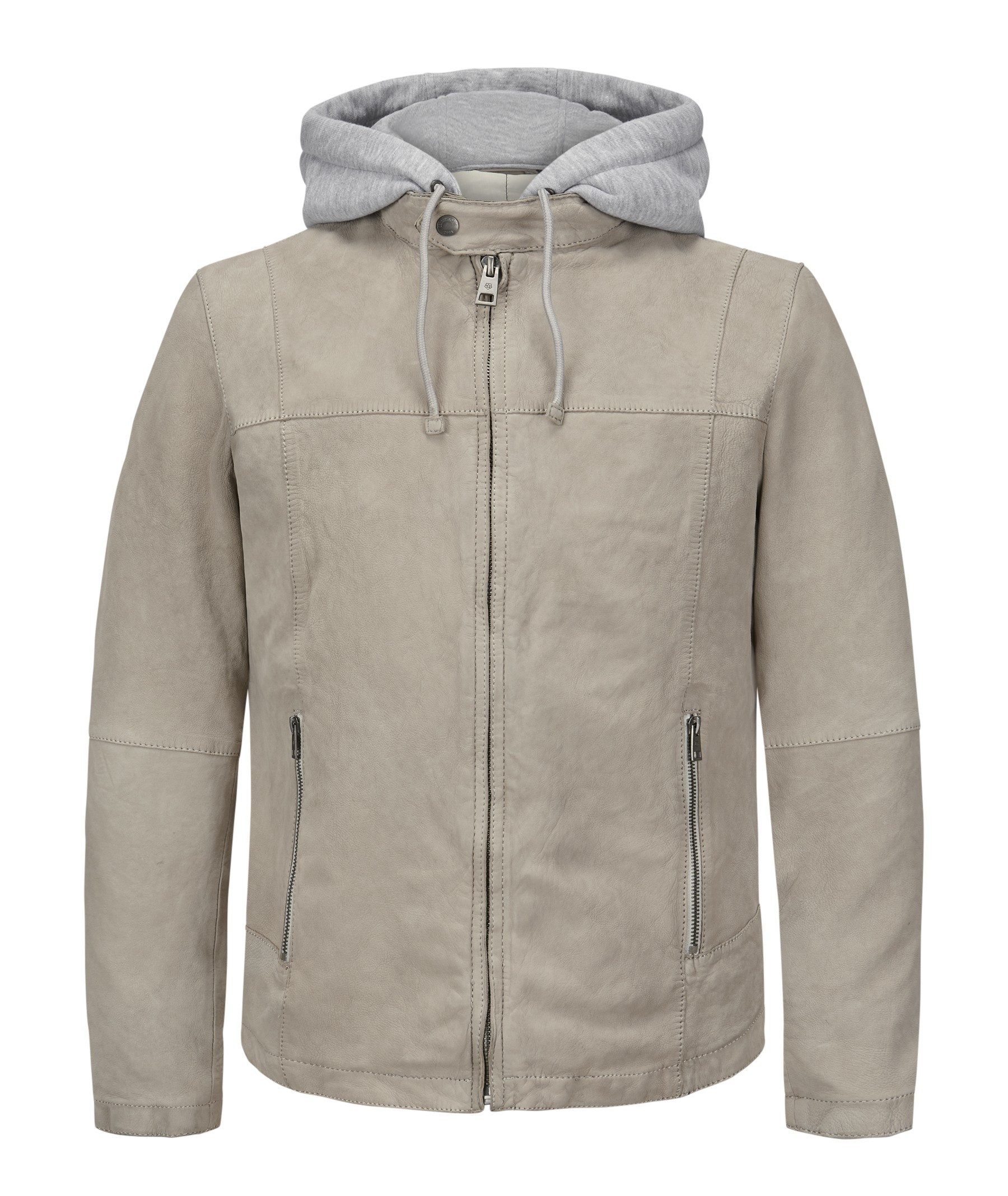 MILESTONE Lederjacke MSRivoli Genarbtes Schafsleder mit abnehmbarer Jersey Kapuze