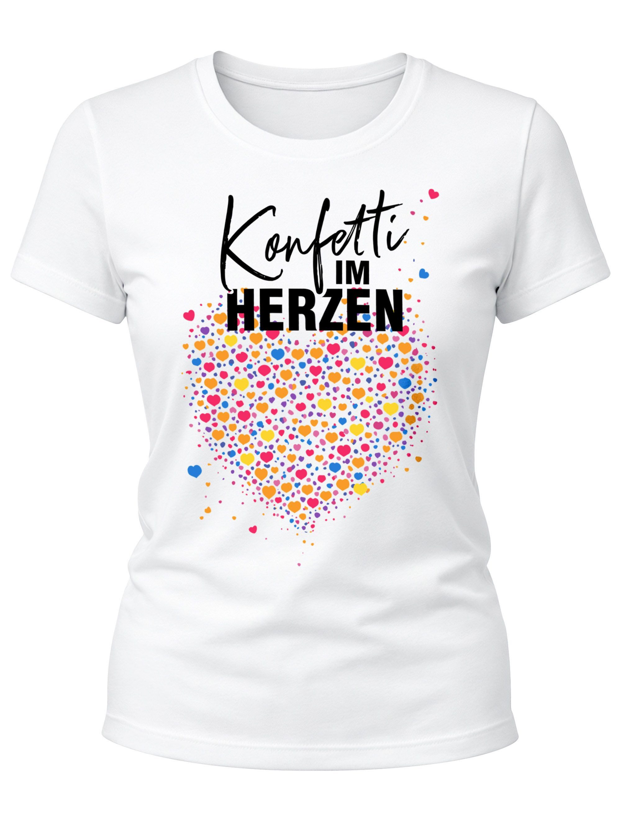 Print-Shirt Damen T-Shirt - Konfetti im Herzen - Fasching Karneval Ersatz