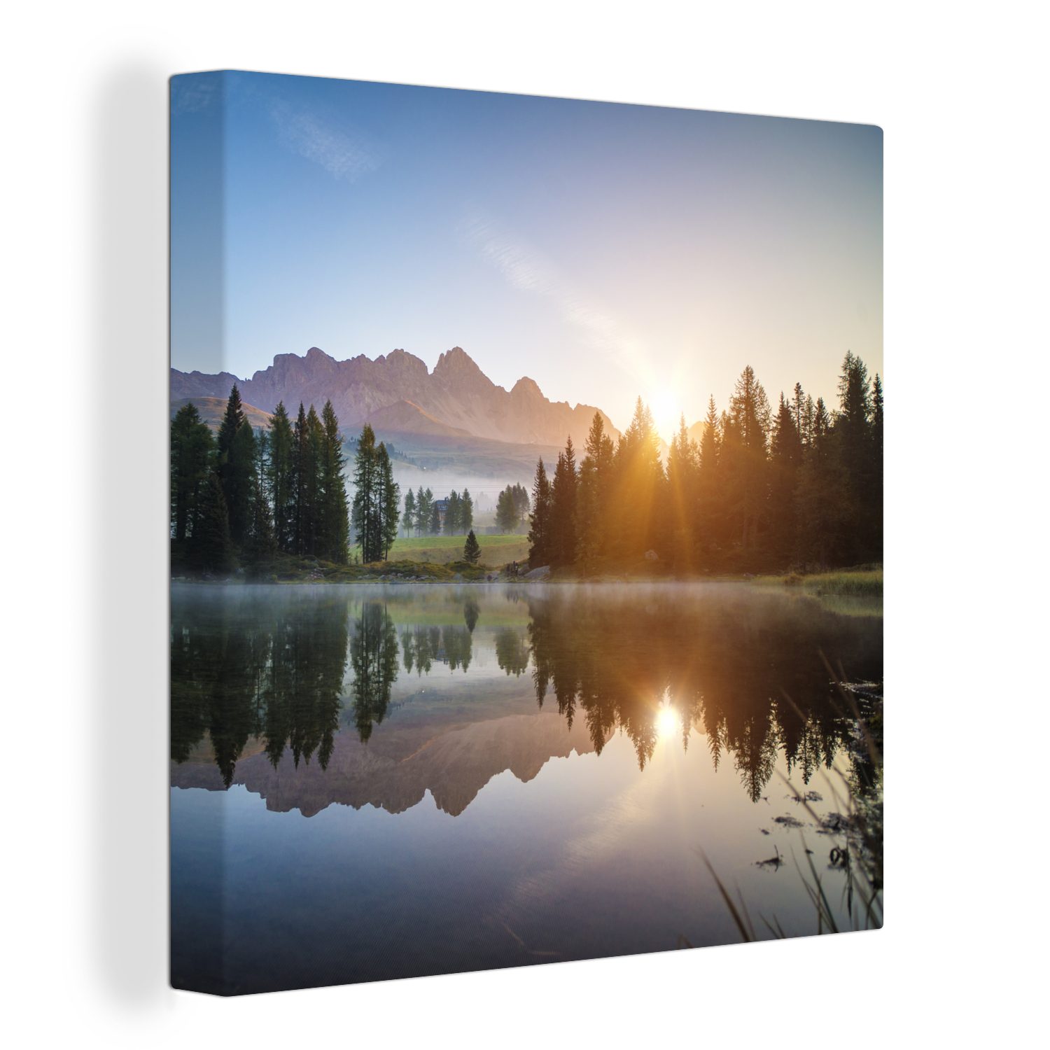 St), Wildsee Leinwandbild Sonnenaufgang OneMillionCanvasses® Italien, Pragser für Bilder Wohnzimmer Schlafzimmer am (1 in Leinwand