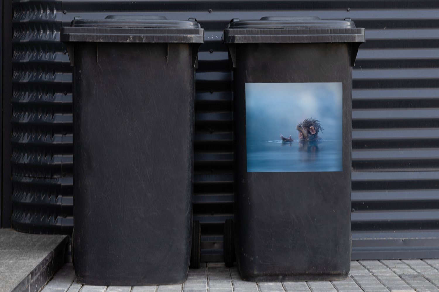 Affe - Japanisch Tiere - Mülltonne, Wasser Sticker, St), (1 Wandsticker Mülleimer-aufkleber, Natur - - MuchoWow Container, Abfalbehälter