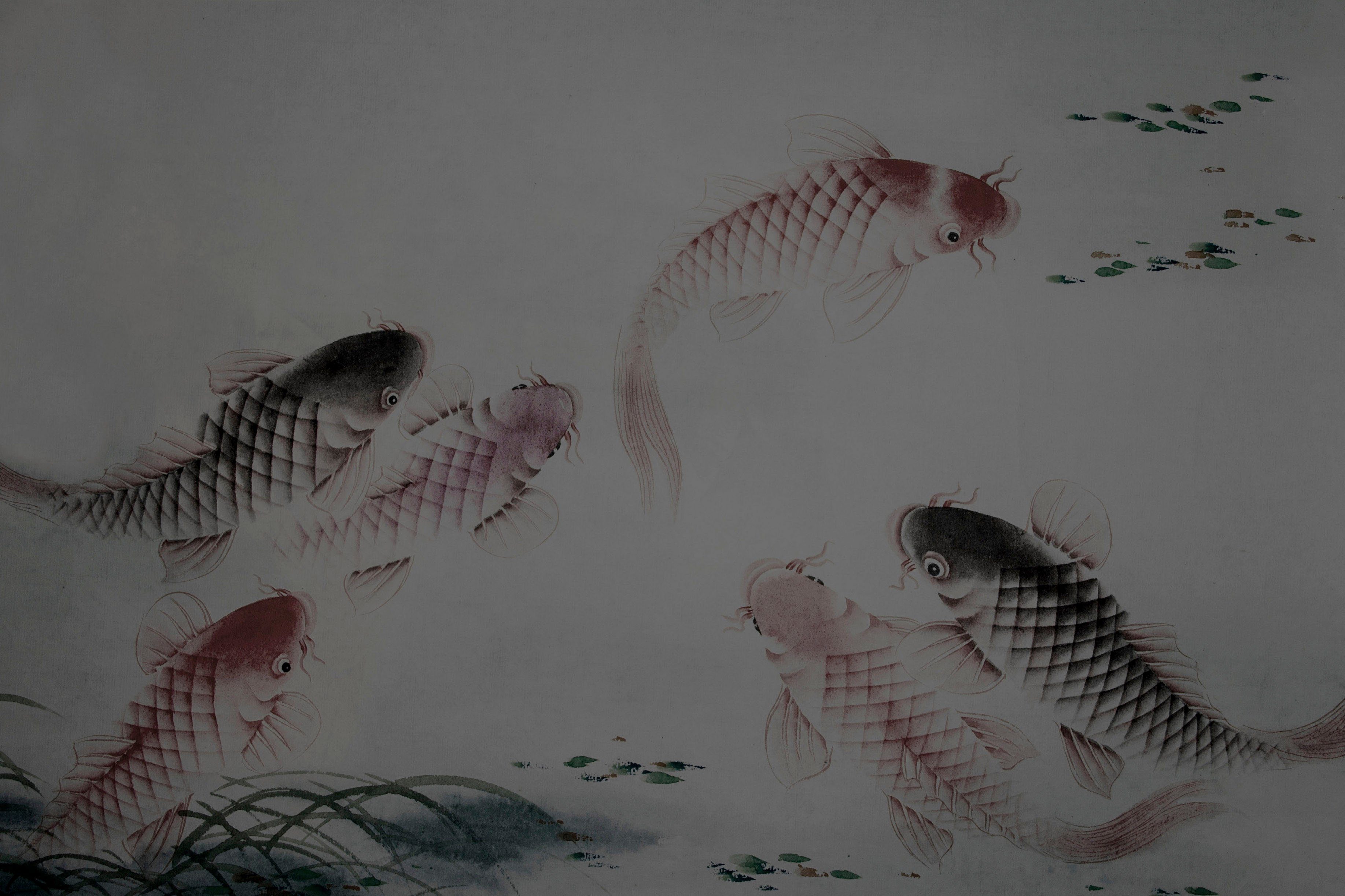 Fische Bild braun Keilrahmen dancing A.S. grau, (1 Création Leinwandbild Koi kois, Tiere St), Asiatisch