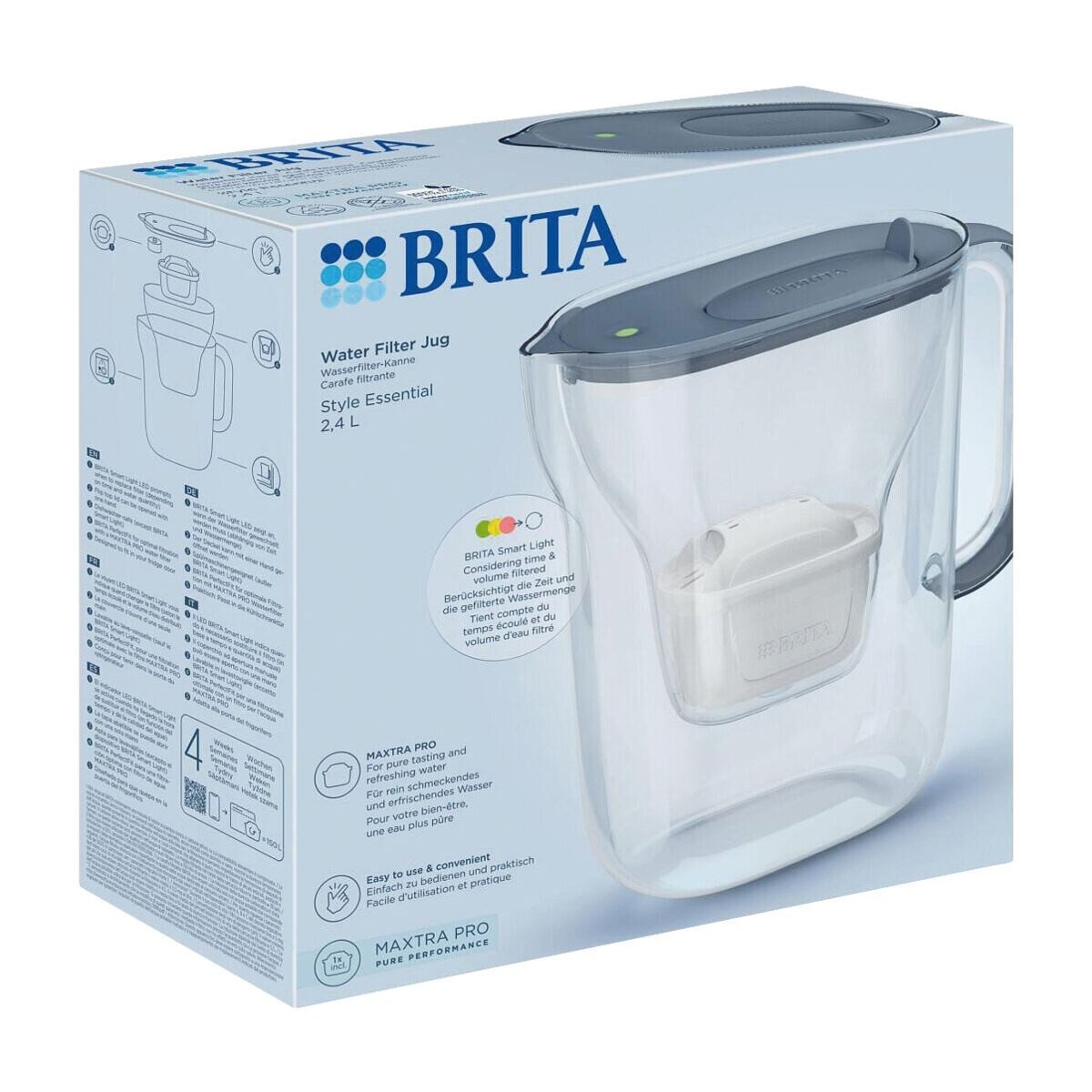BRITA Wasserfilter Style Essential Steinblau, Wasserfilter-Kanne inkl. Filter