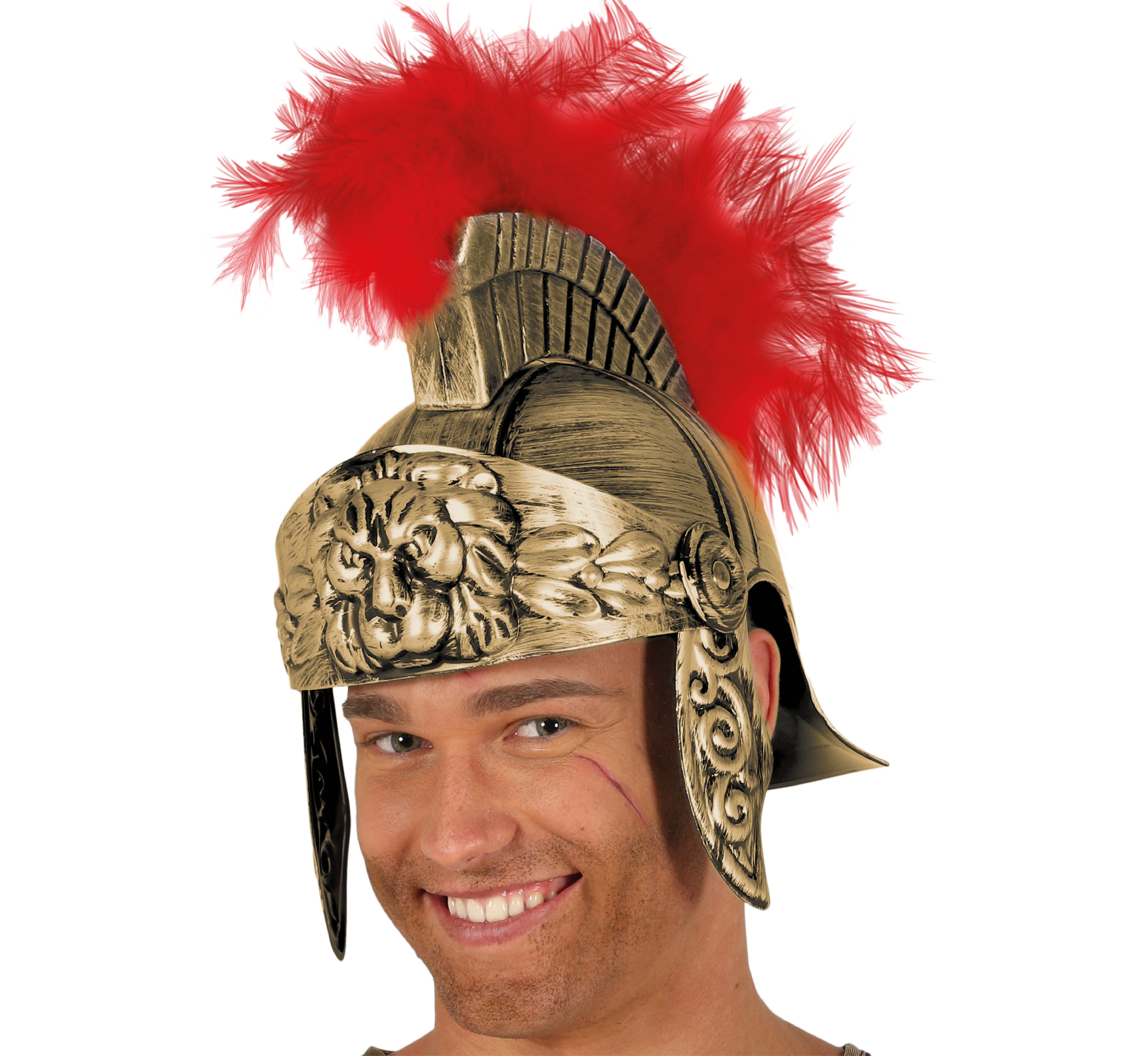 Fiestas Guirca Kostüm, Römischer Helm Antiker Krieger Helm Rot Feder Römer Griechen Gladiat