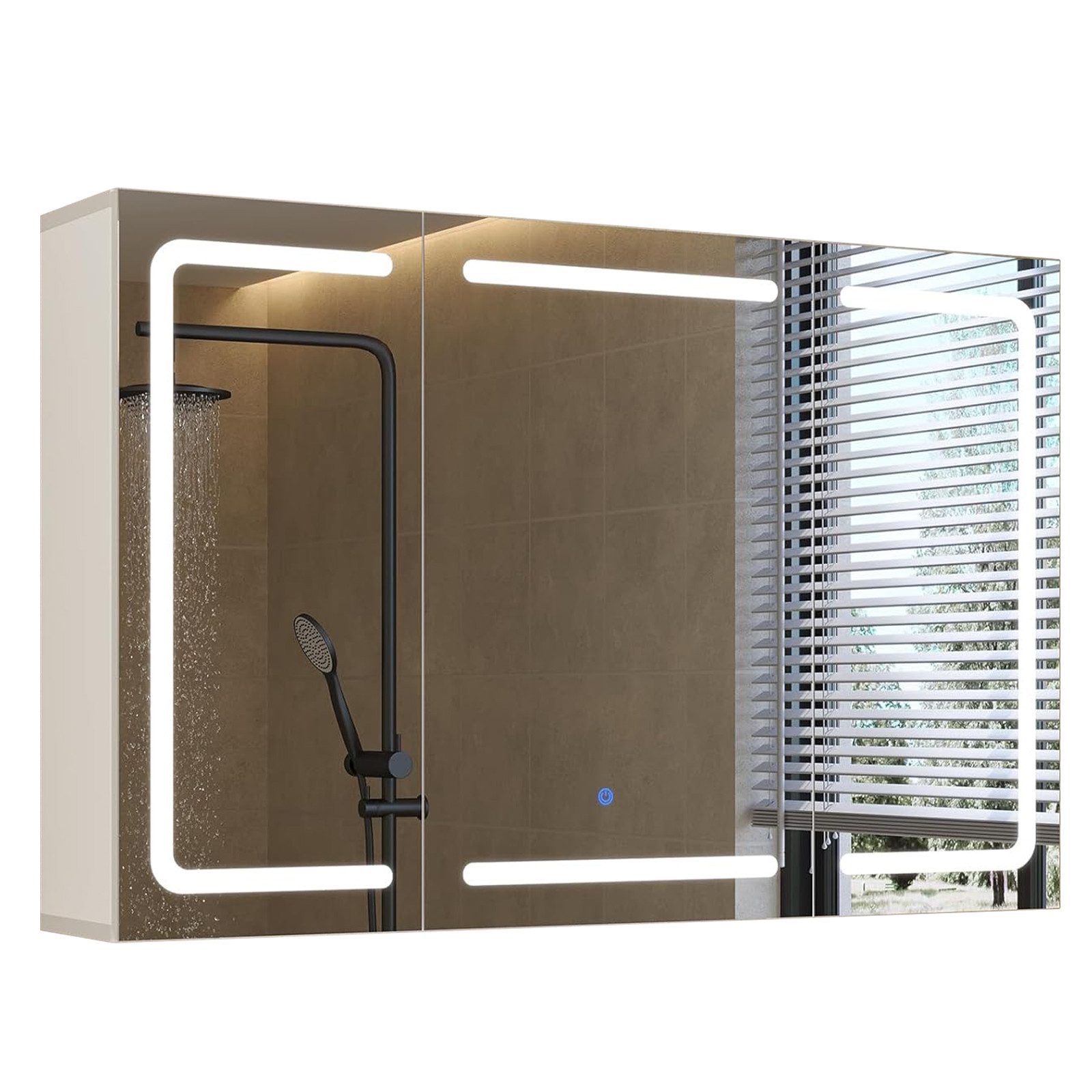 MSMASK Badezimmerspiegelschrank mit LED-Spiegel, 3 Farbtemperaturen, Dimmfunktion (1-St) Spiegelschrank Badezimmerschrank, 90x60x16cm