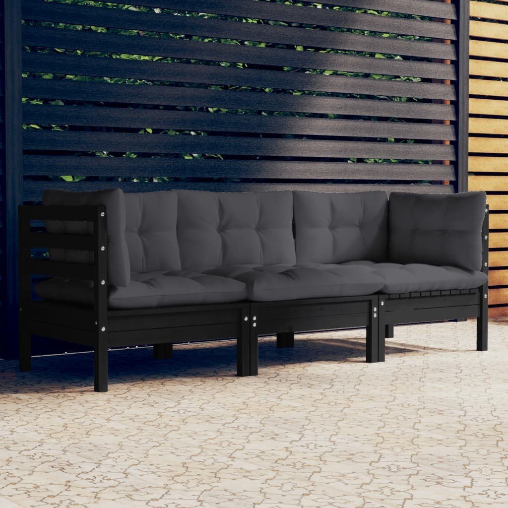 vidaXL Loungesofa »3SitzerGartensofa mit Anthrazit Kissen Massivholz