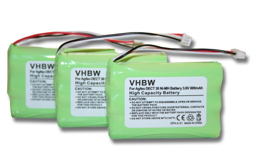 vhbw kompatibel mit Agfeo DECT 30, DECT 35, DECT 45 Akku NiMH 600 mAh (3,6 V)
