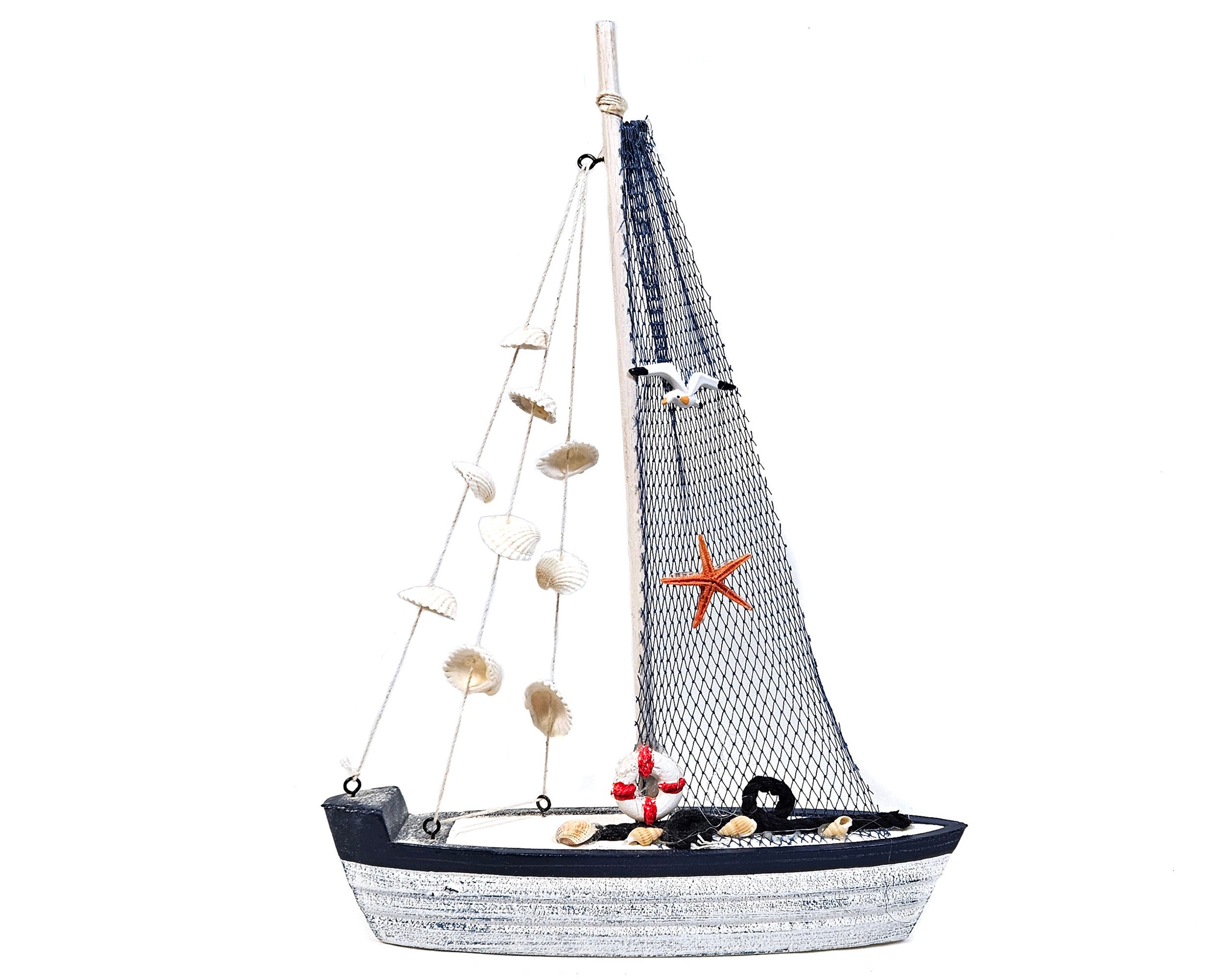 Yudu Dekofigur Deko Segelboot Boot Schiff Holz Seestern Seevögel Muscheln M günstig online kaufen