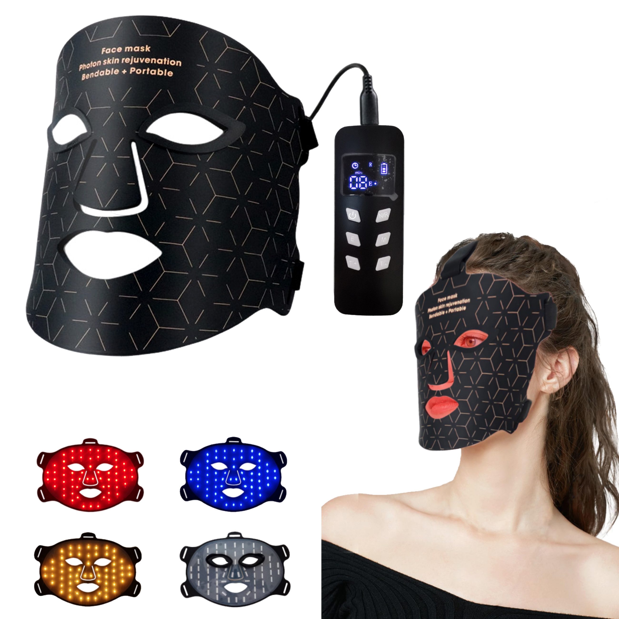 Lichttherapiegerät 240 hochwertige LEDs LED-Gesichtsmaske Rotlichttherapie in 4 Farben