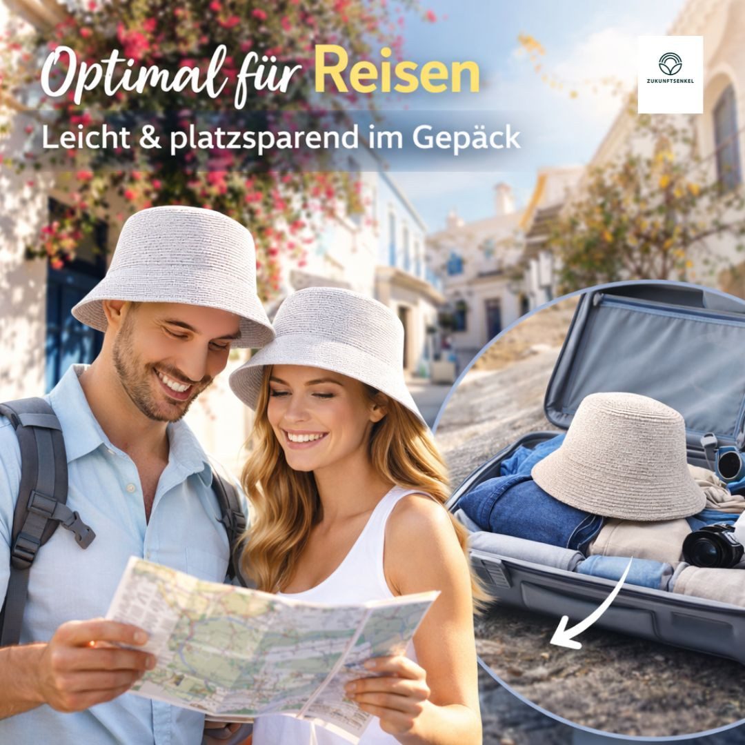 ZUKUNFTSENKEL Fischerhut aus Papierstroh – Leichter Sommerhut mit breiter Krempe (Sonnenschutz, Damen, Herren) Anglerhut Bucket Hat