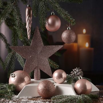 MARELIDA Weihnachtsbaumkugel Weihnachtskugeln mit Stern Baumspitze bruchfest rosa 33er Set (33 St)