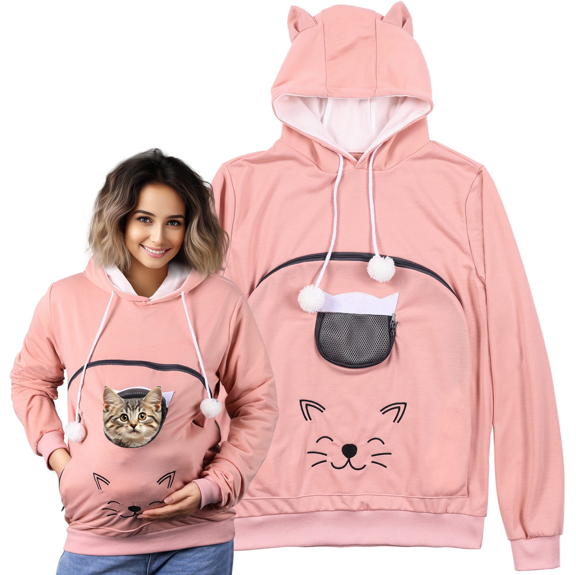 Hundemantel Pullover mit Katzentasche - Katzen Hoodie mit Tasche - Hoodie Size L