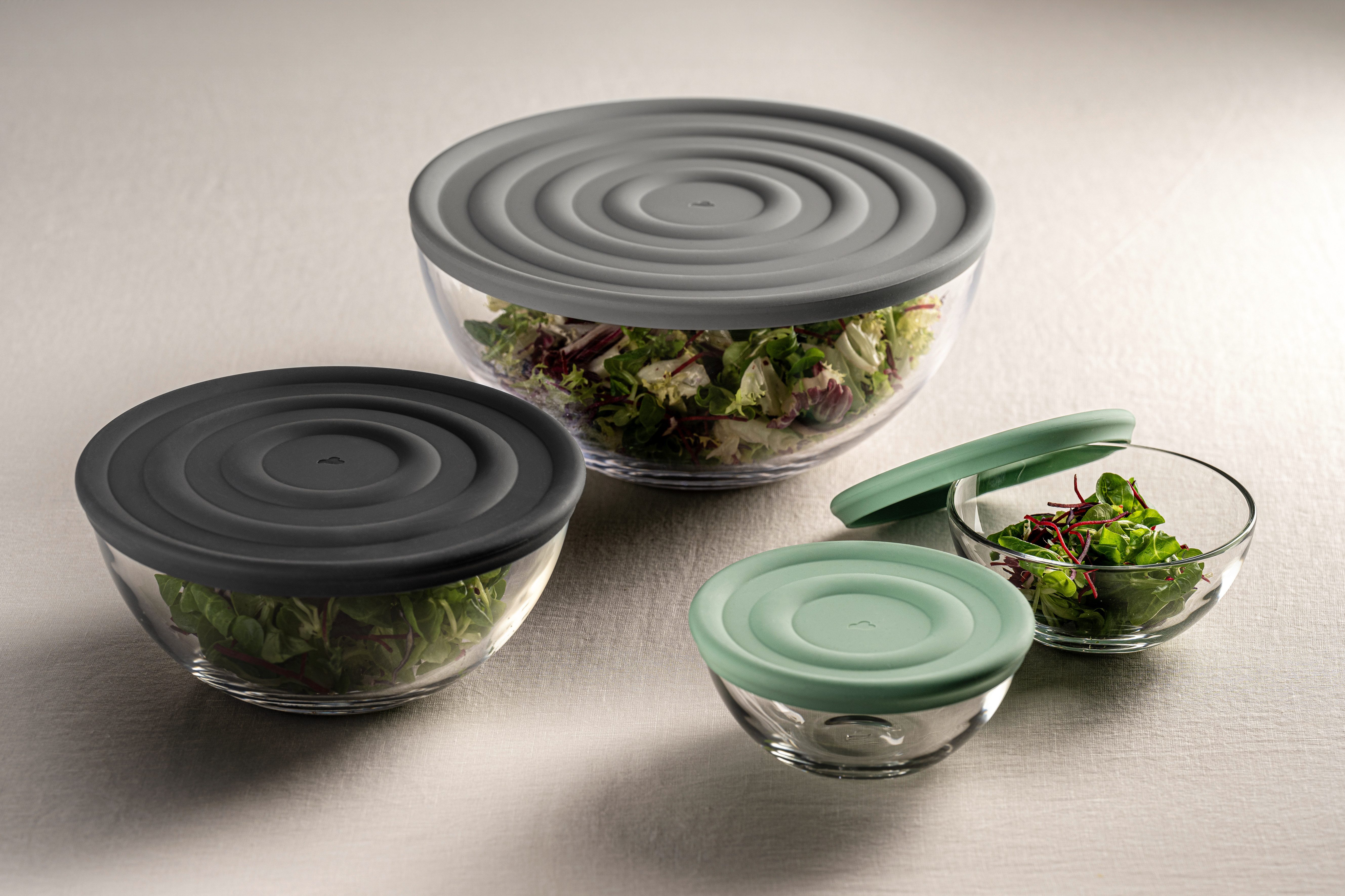LEONARDO Schale Schalen-Set CUCINA, 6-teilig, 3 Schüsseln mit Silikondeckel, Glas, (Set, 6-tlg), spülmaschinengeeignet
