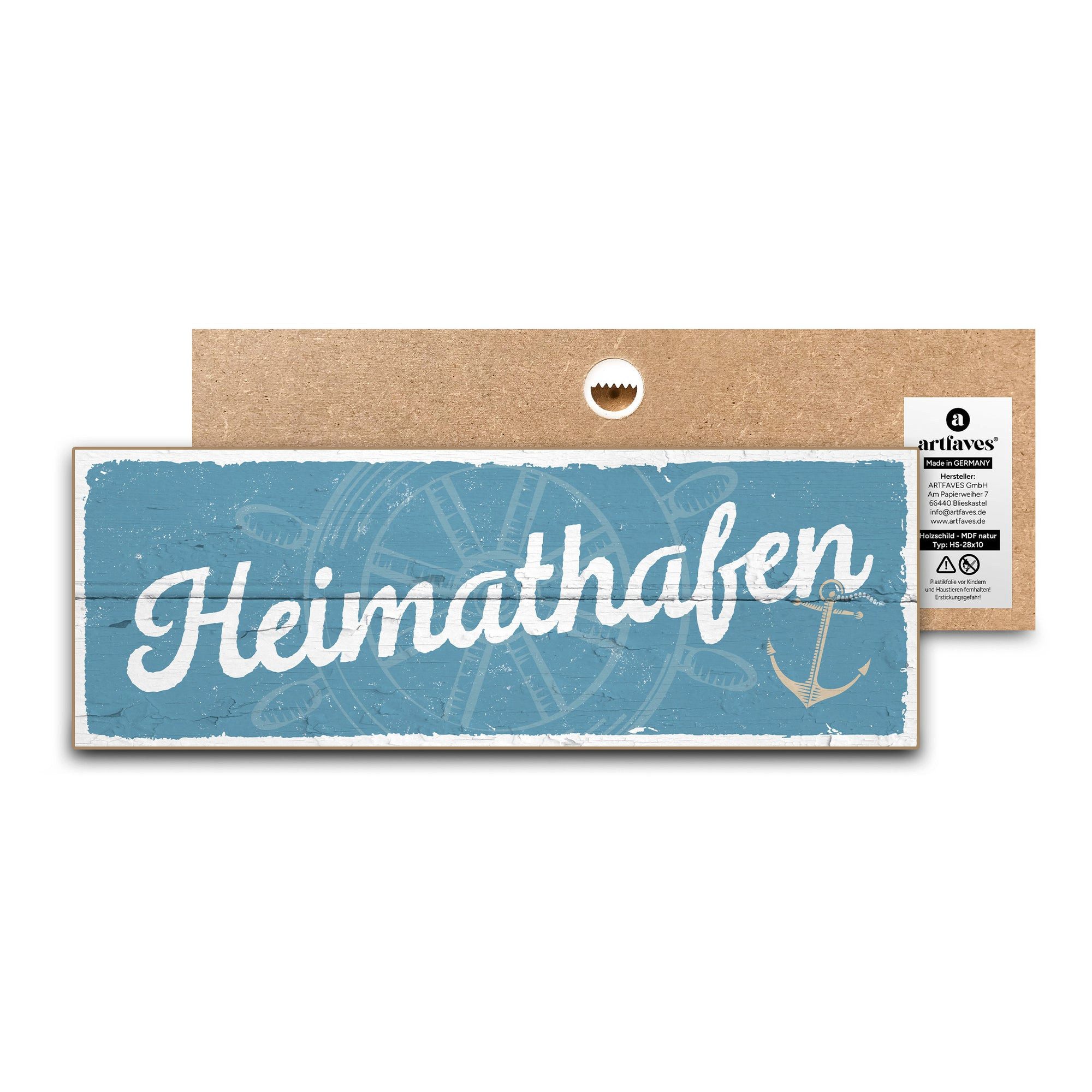 ARTFAVES Holzbild Schild mit Spruch - Heimathafen - Zuhause, Nordsee, Meer, Strandhaus