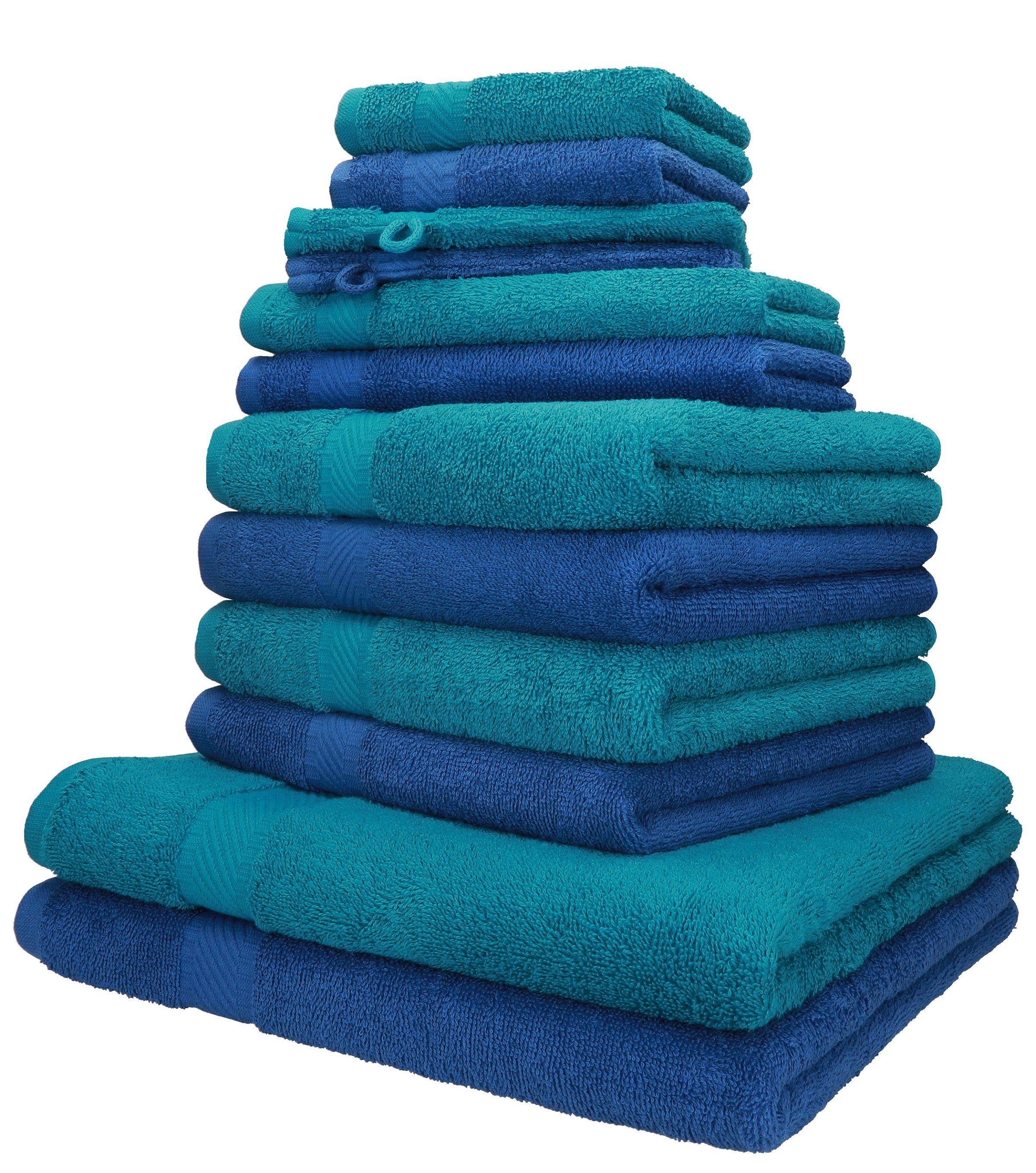 Betz Handtuch Set 12-TLG. Baumwolle Handtuch-Set Liegetücher 2 2 blau Farbe und Gästetücher Seiftücher 100% (12-tlg) Palermo 2 100% Petrol, Baumwolle, Waschhandschuhe 2 Handtücher 4